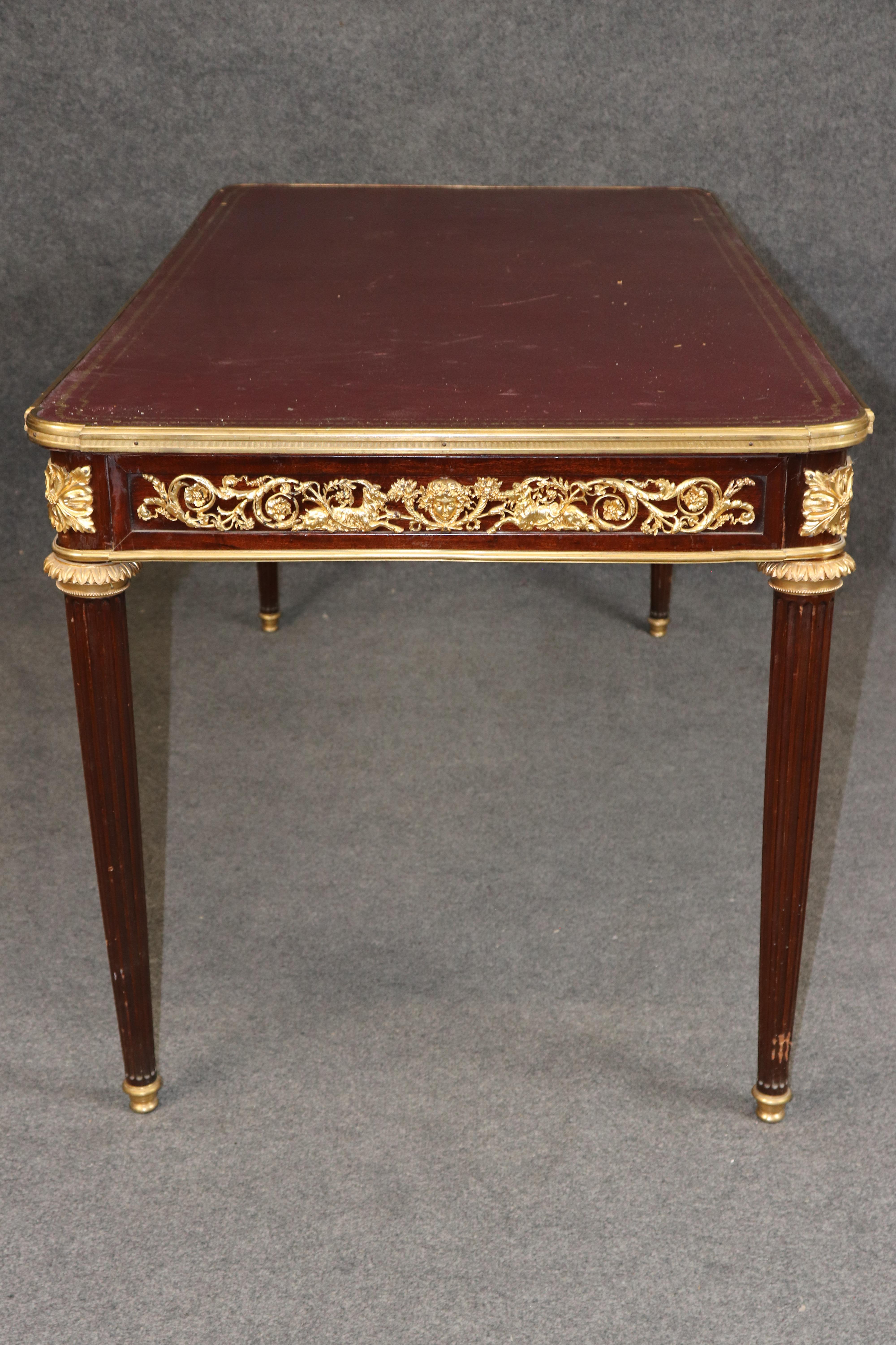 Fine Leather Top Dore' Bronze Ormolu French Louis XVI Desk Theodore Millet For Sale 1