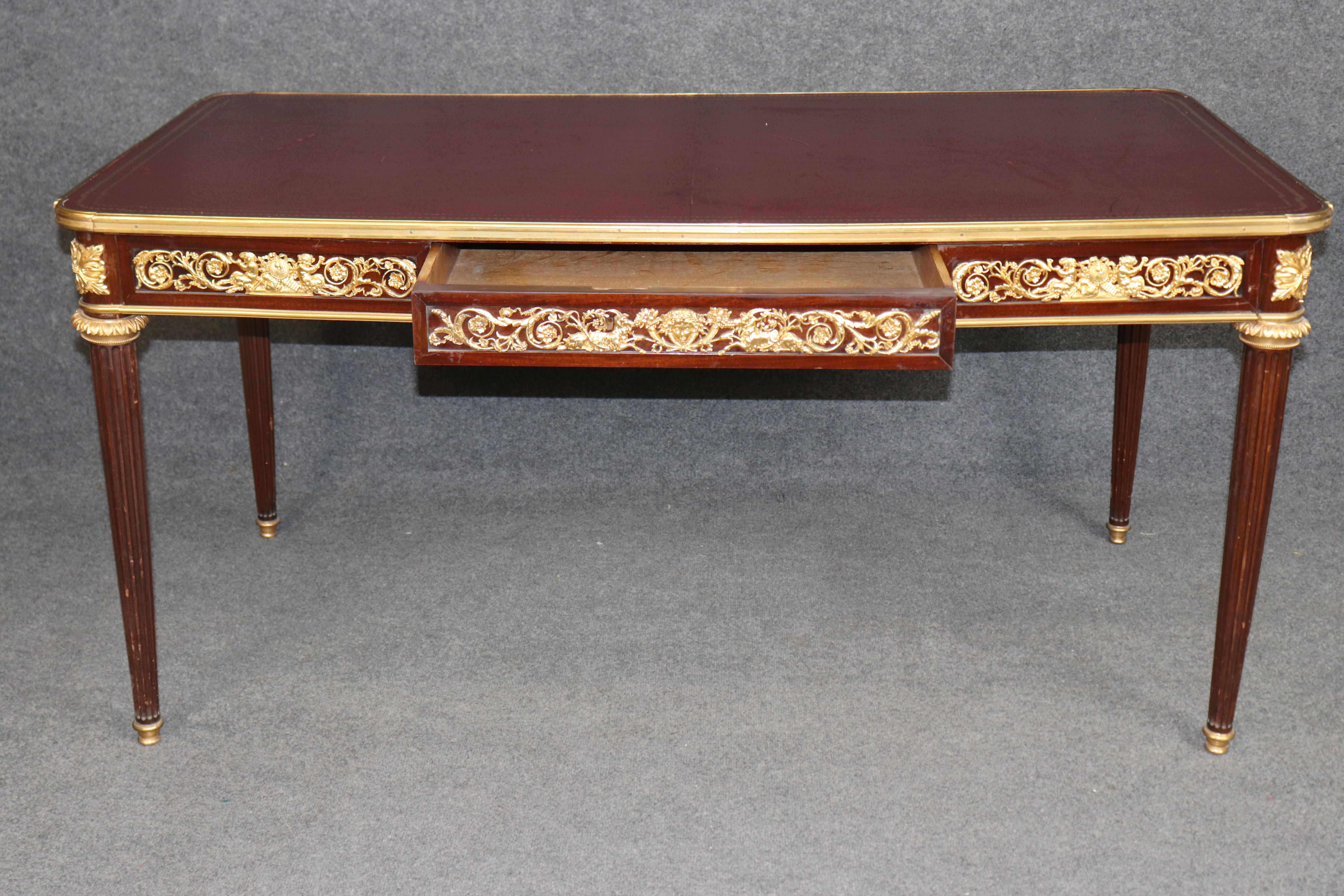 Fine Leather Top Dore' Bronze Ormolu French Louis XVI Desk Theodore Millet For Sale 2