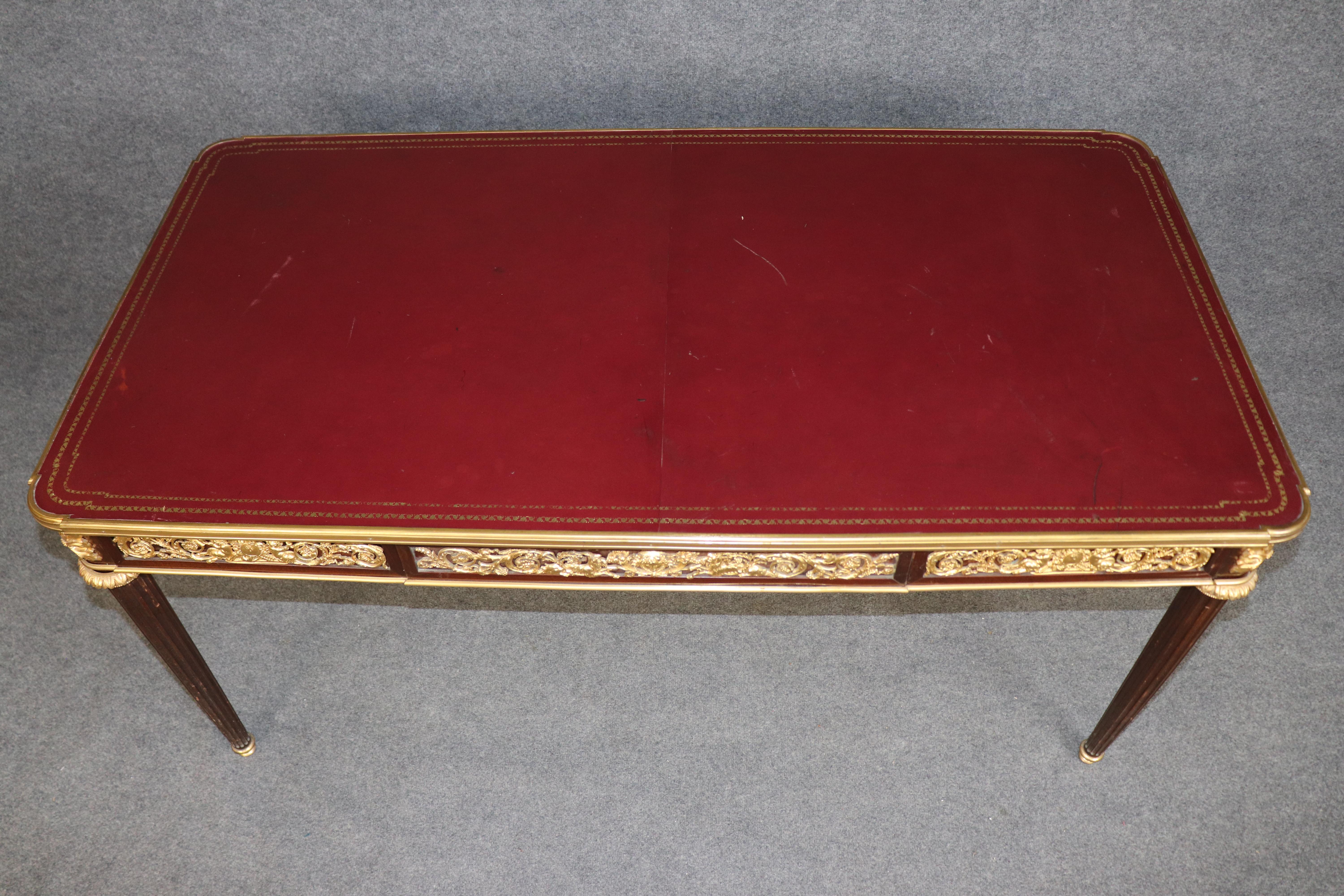 Fine Leather Top Dore' Bronze Ormolu French Louis XVI Desk Theodore Millet For Sale 3