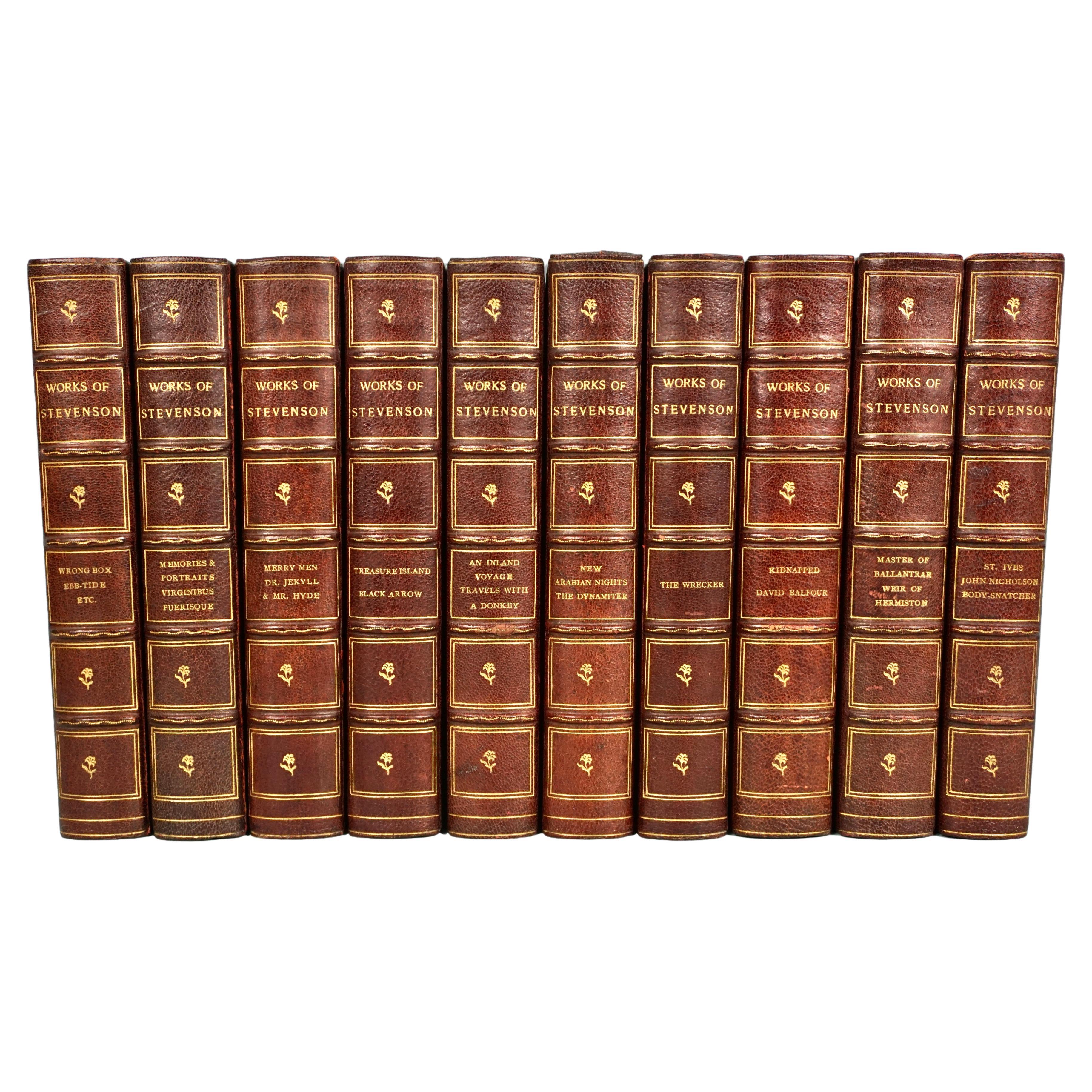 Fine Leatherbound Set of Stevenson's Works in 10 Volumes with Gilt Spines