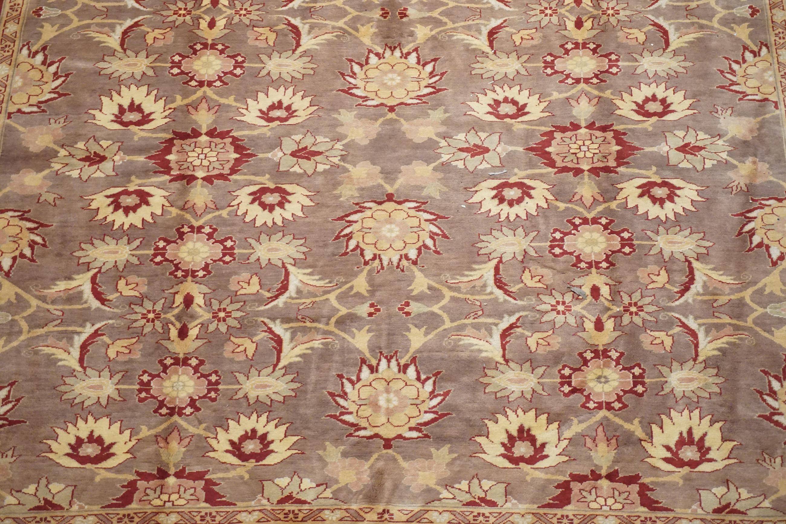 Hand-Knotted Fine Light-Brown Oushak For Sale