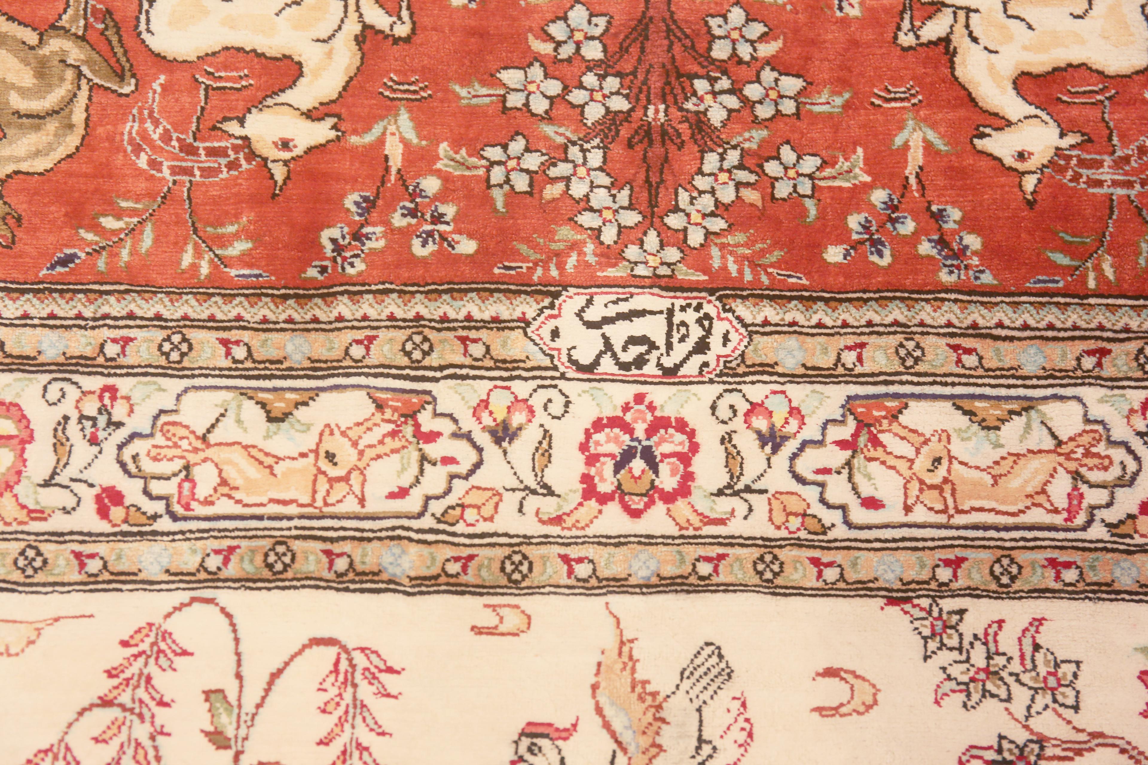 Tabriz Fine Light Luxurious Silk Vintage Hunting Scene Persian Qum Rug 6'10