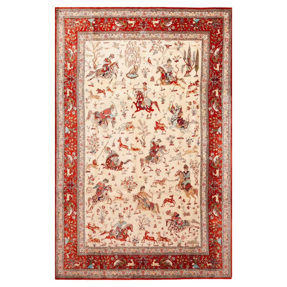 Antique Persian Hunting Scene Kerman Rug. Size: 14' 8