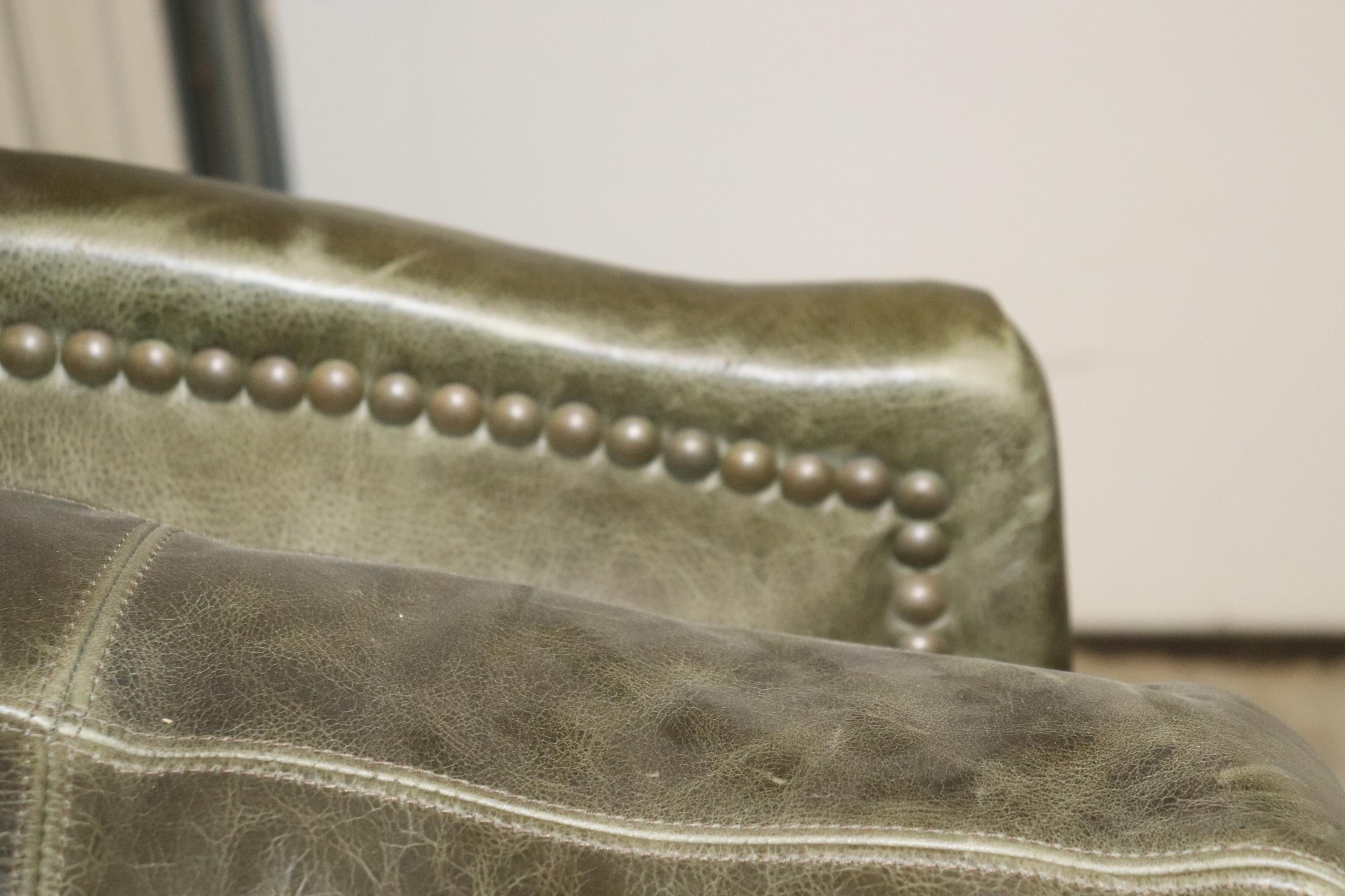 Fine Lillian August Distressed Green Leather Edwardian Sofa 8