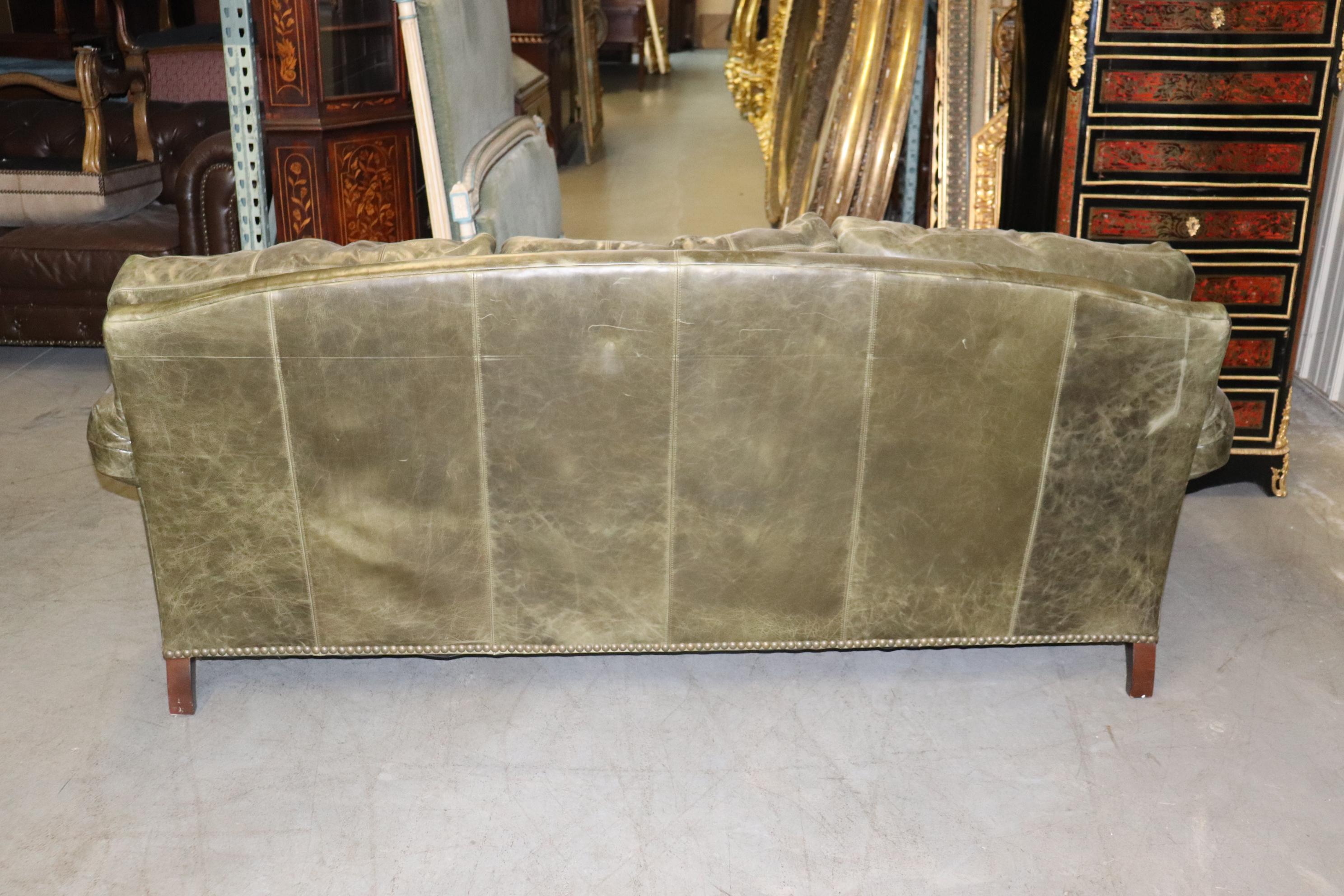 Fine Lillian August Distressed Green Leather Edwardian Sofa 9