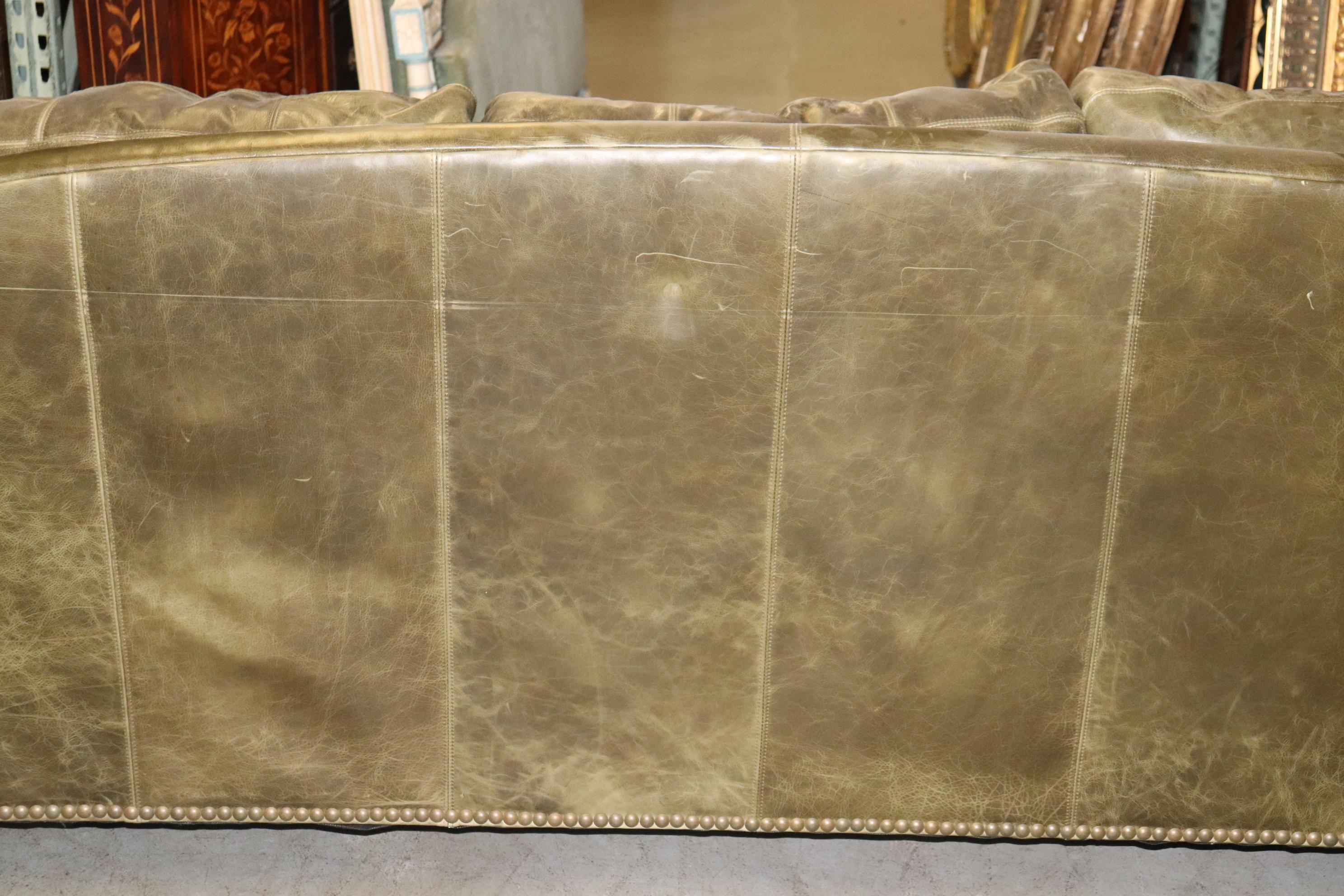 Fine Lillian August Distressed Green Leather Edwardian Sofa 11