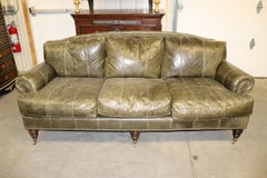 Fine Lillian August Distressed Green Leather Edwardian Sofa