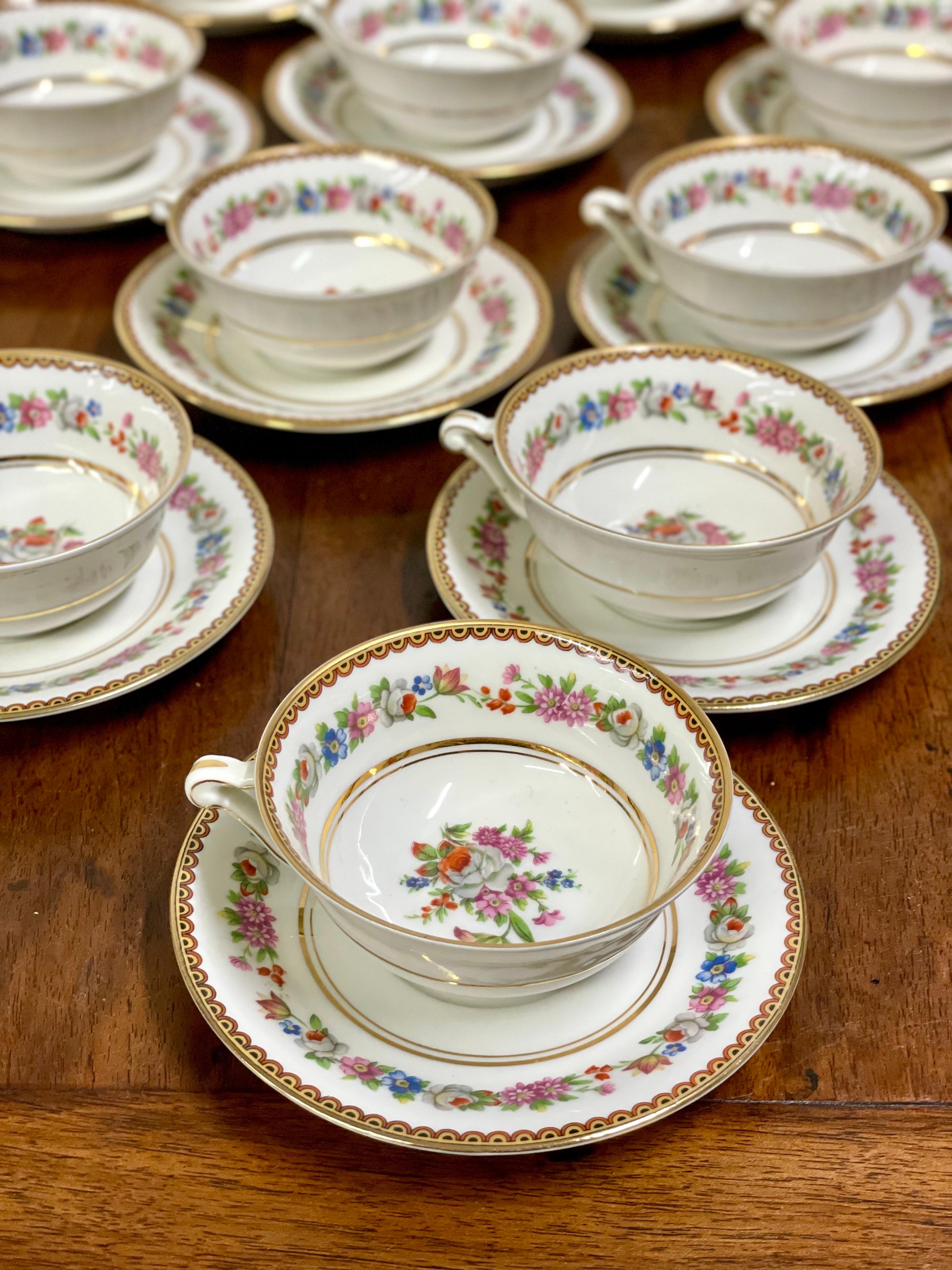 Restauration Fine Limoges Porcelain Tea Service by Raynaud & Cie ( 17 Pieces)