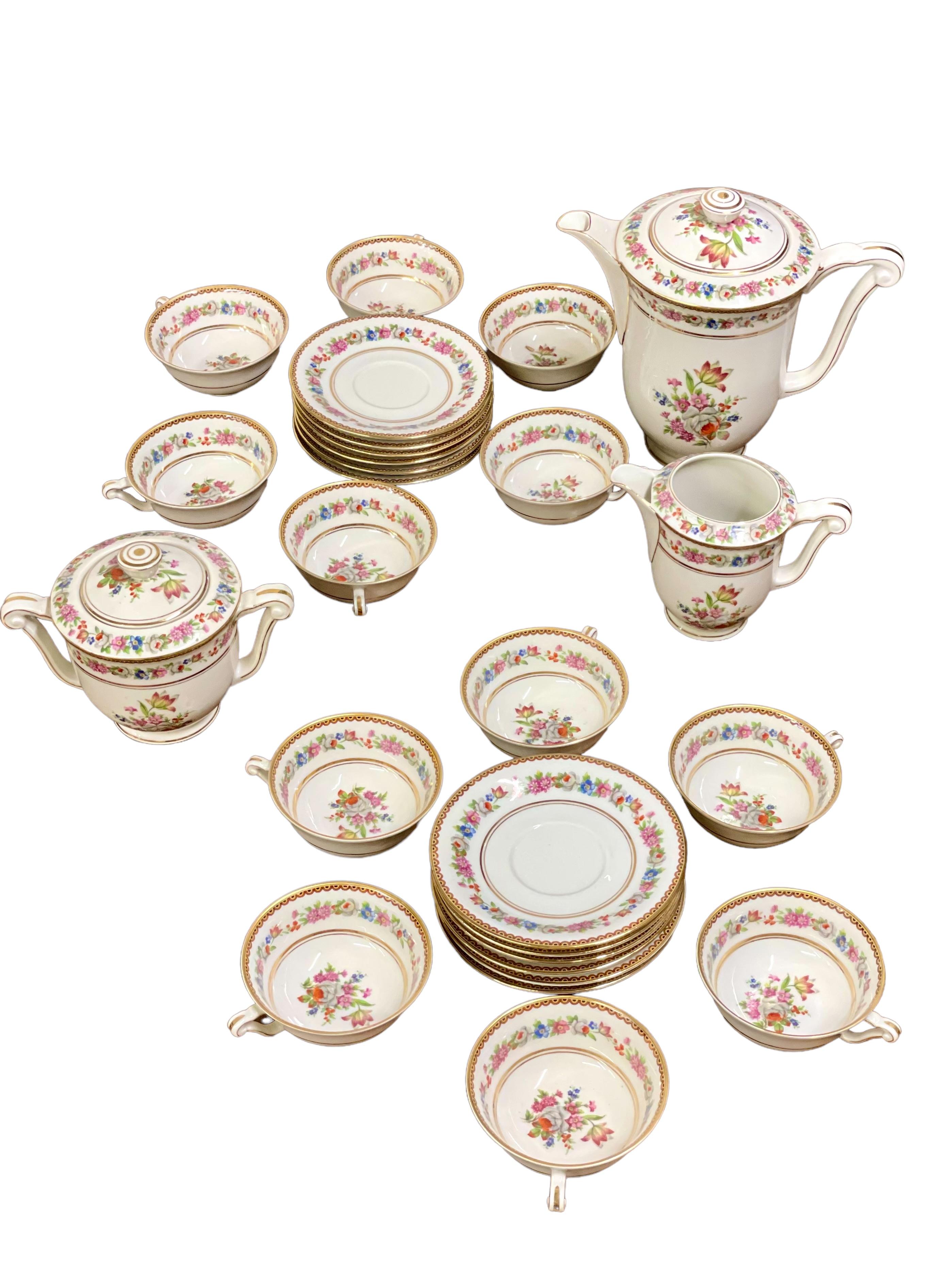 French Fine Limoges Porcelain Tea Service by Raynaud & Cie ( 17 Pieces)