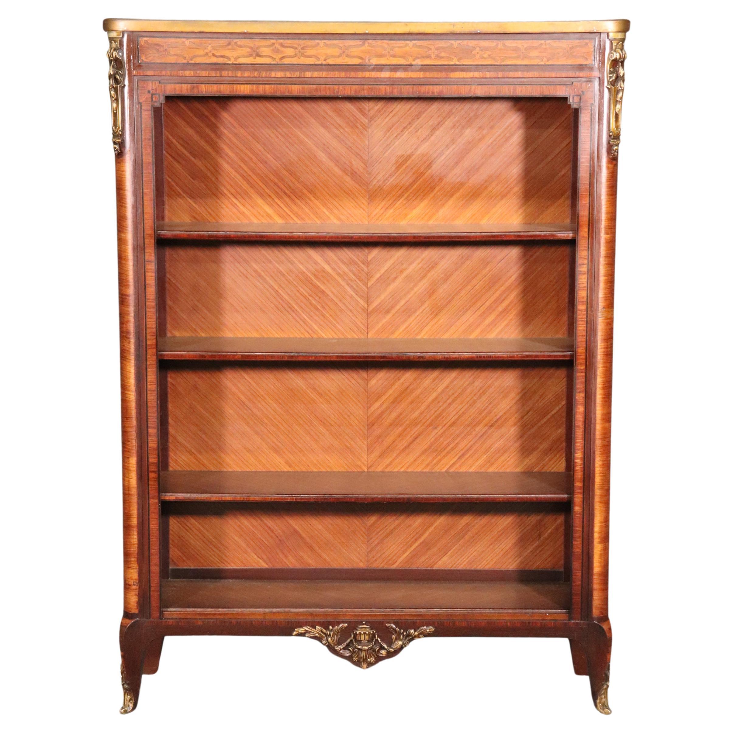 Fine Linke Attributed Satinwood Walnut and Marble Bronze Mounted Bookcase