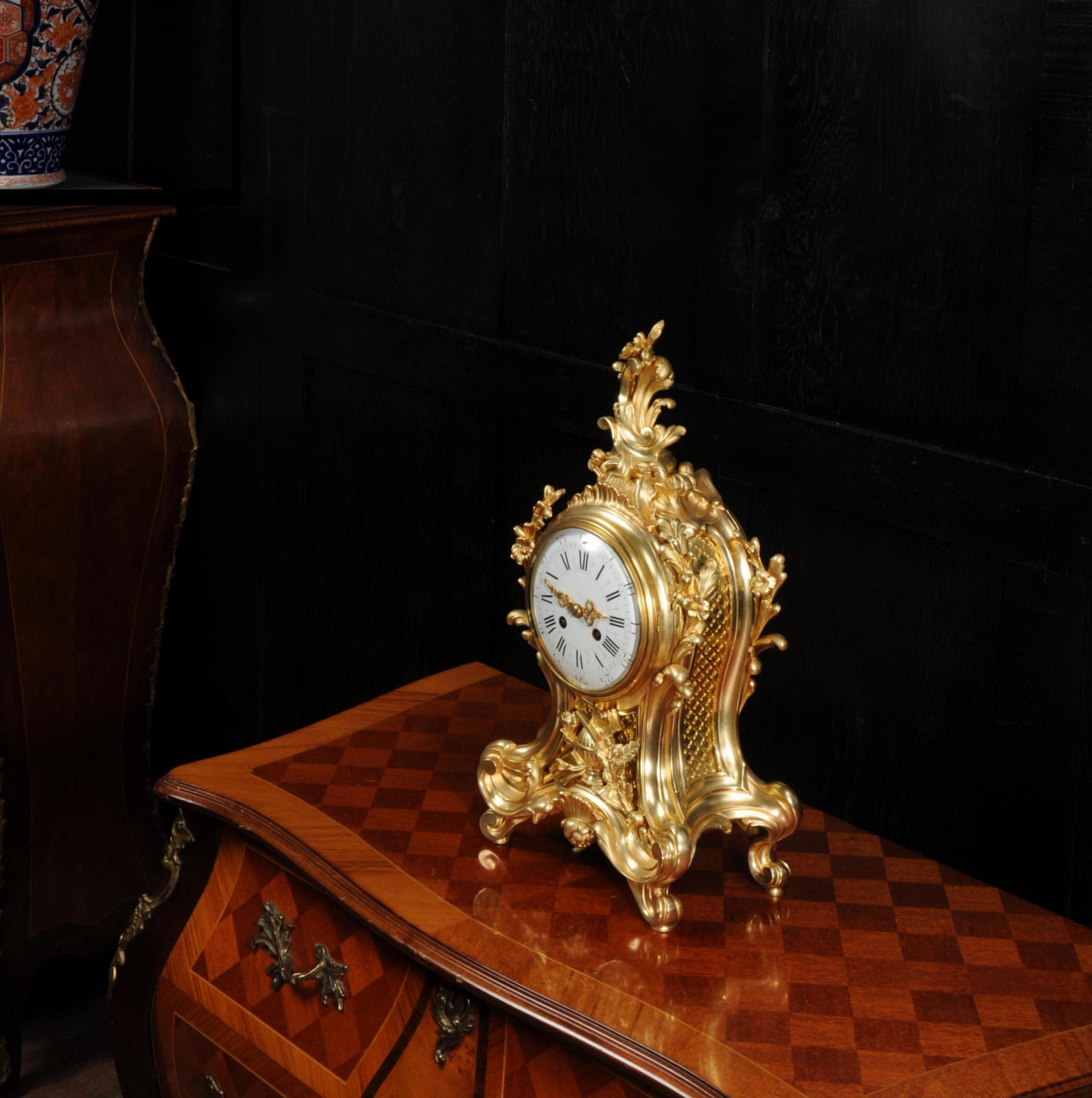 Fine Louis Japy Gilt Bronze Ormolu Rococo Table Clock 5