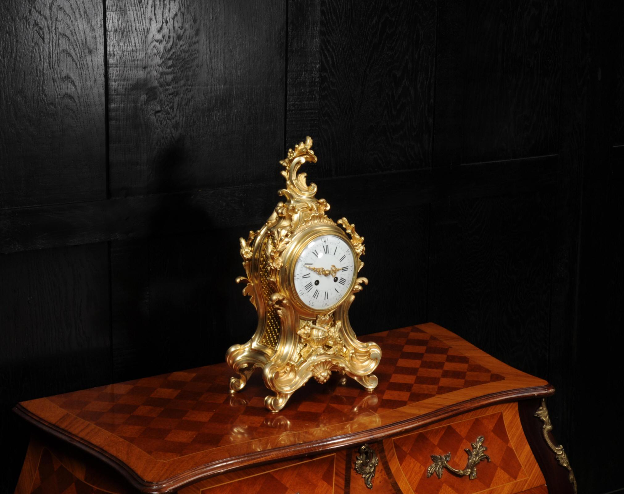 Fine Louis Japy Gilt Bronze Ormolu Rococo Table Clock 6