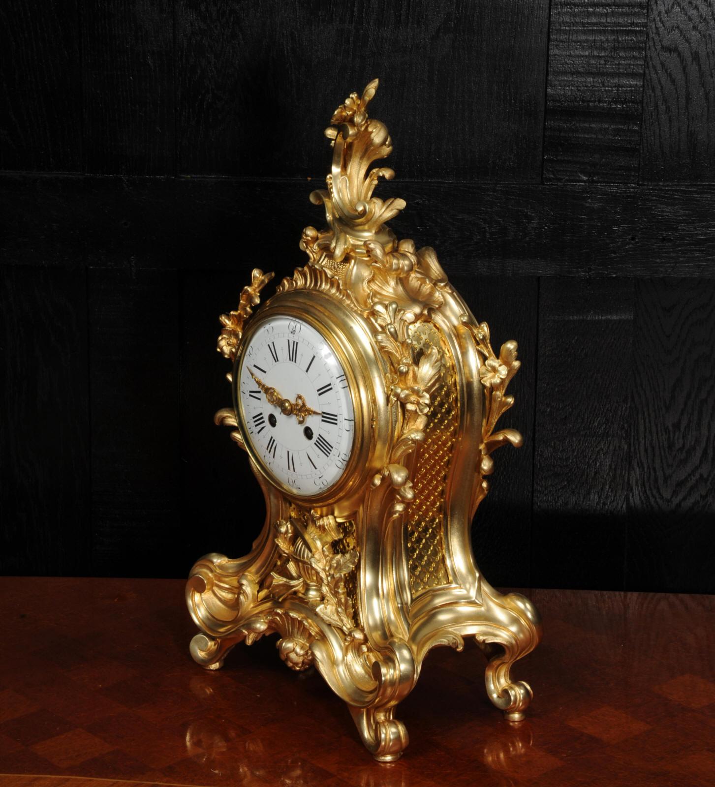 Fine Louis Japy Gilt Bronze Ormolu Rococo Table Clock 7