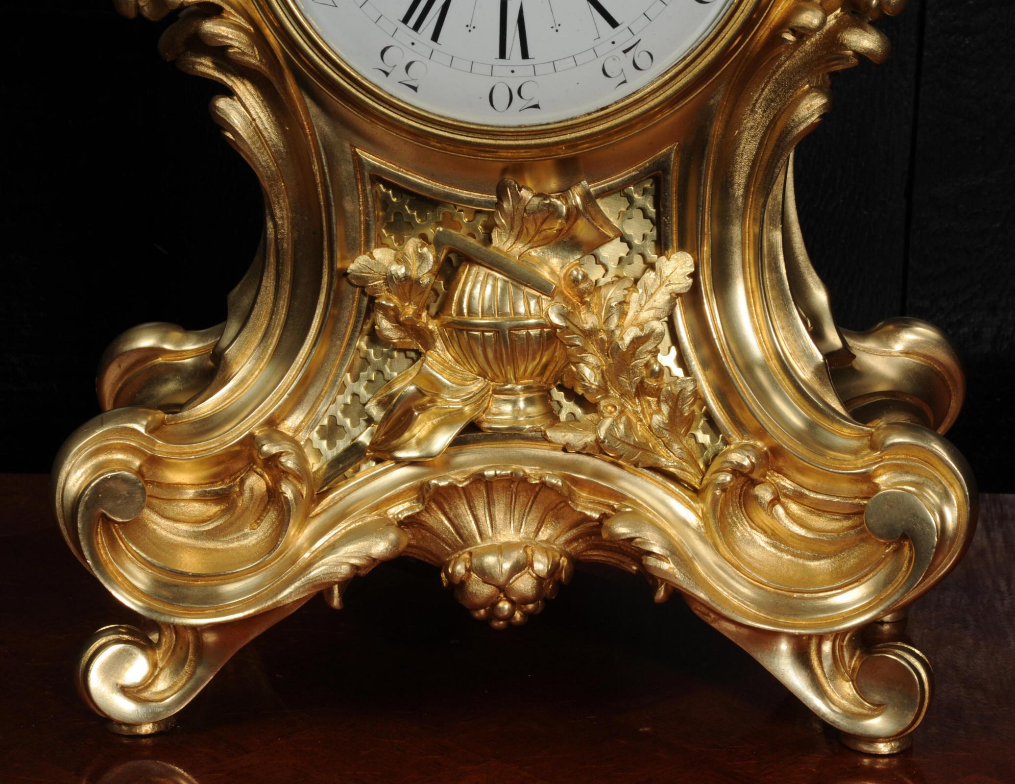 Fine Louis Japy Gilt Bronze Ormolu Rococo Table Clock 8