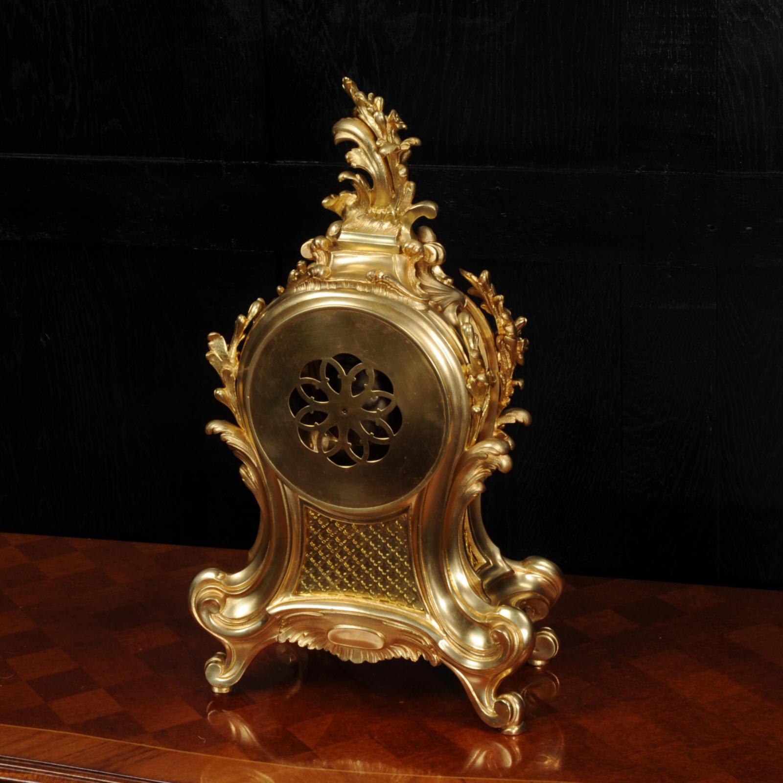 Fine Louis Japy Gilt Bronze Ormolu Rococo Table Clock 10