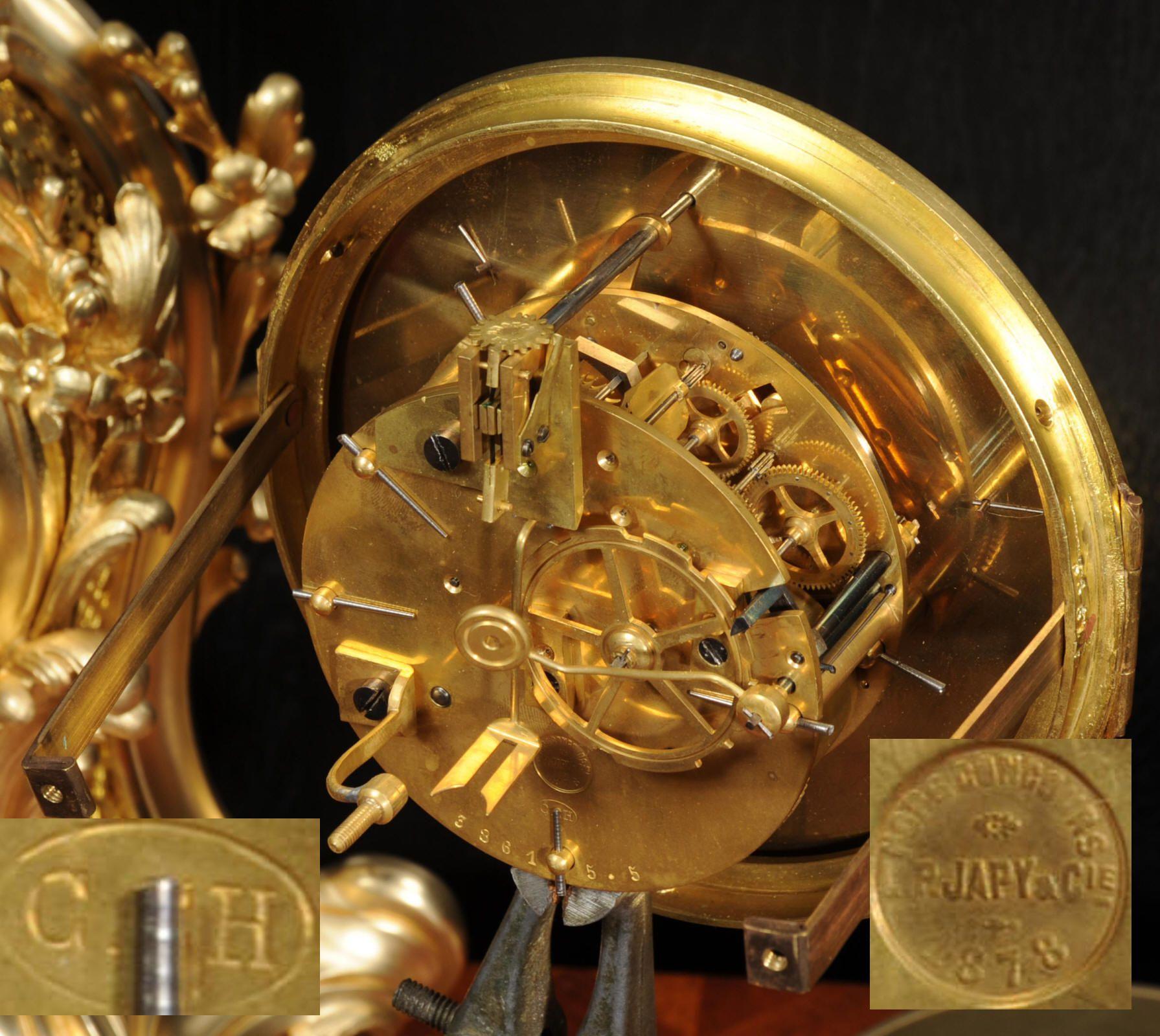 Fine Louis Japy Gilt Bronze Ormolu Rococo Table Clock 11