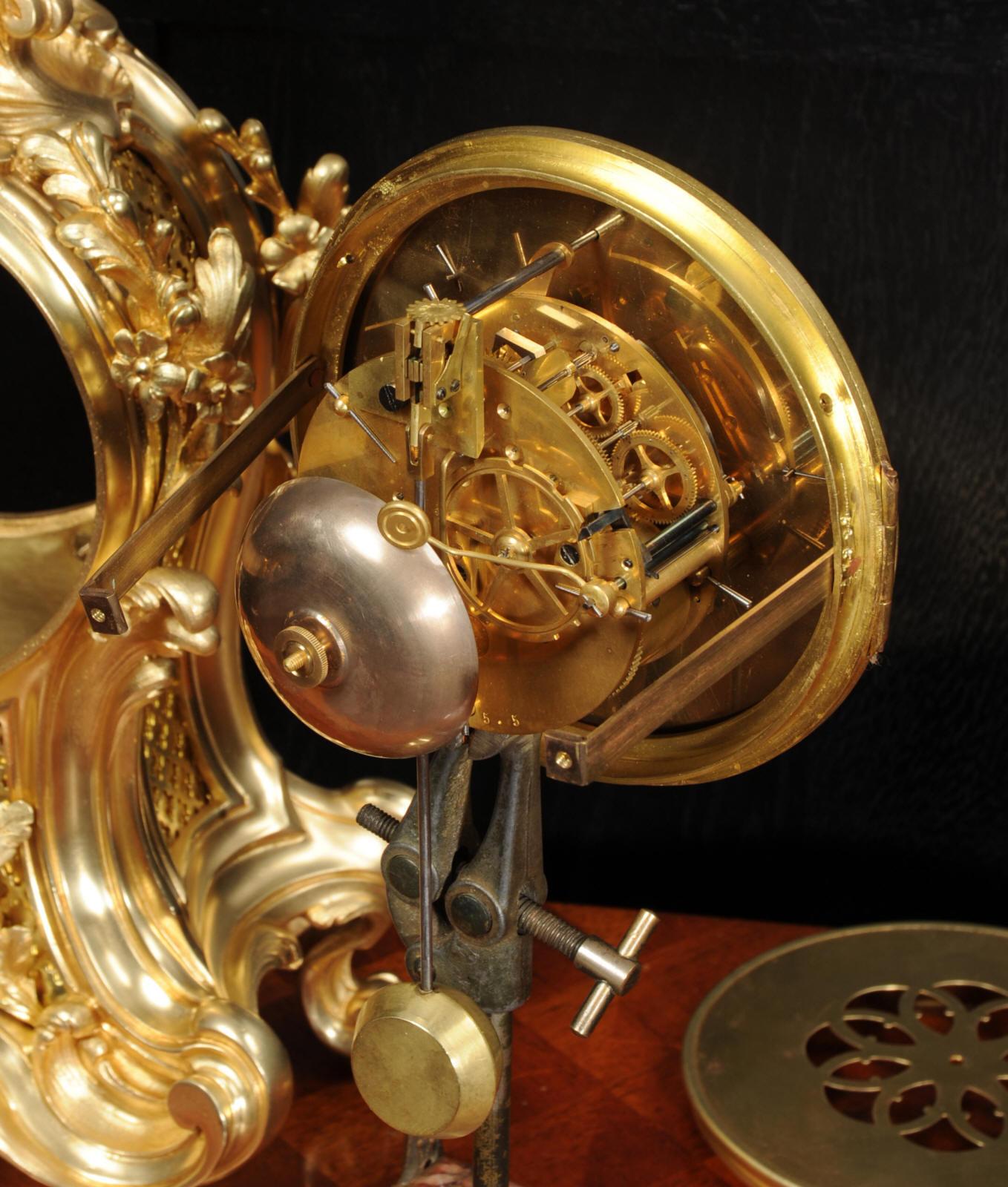 Fine Louis Japy Gilt Bronze Ormolu Rococo Table Clock 12