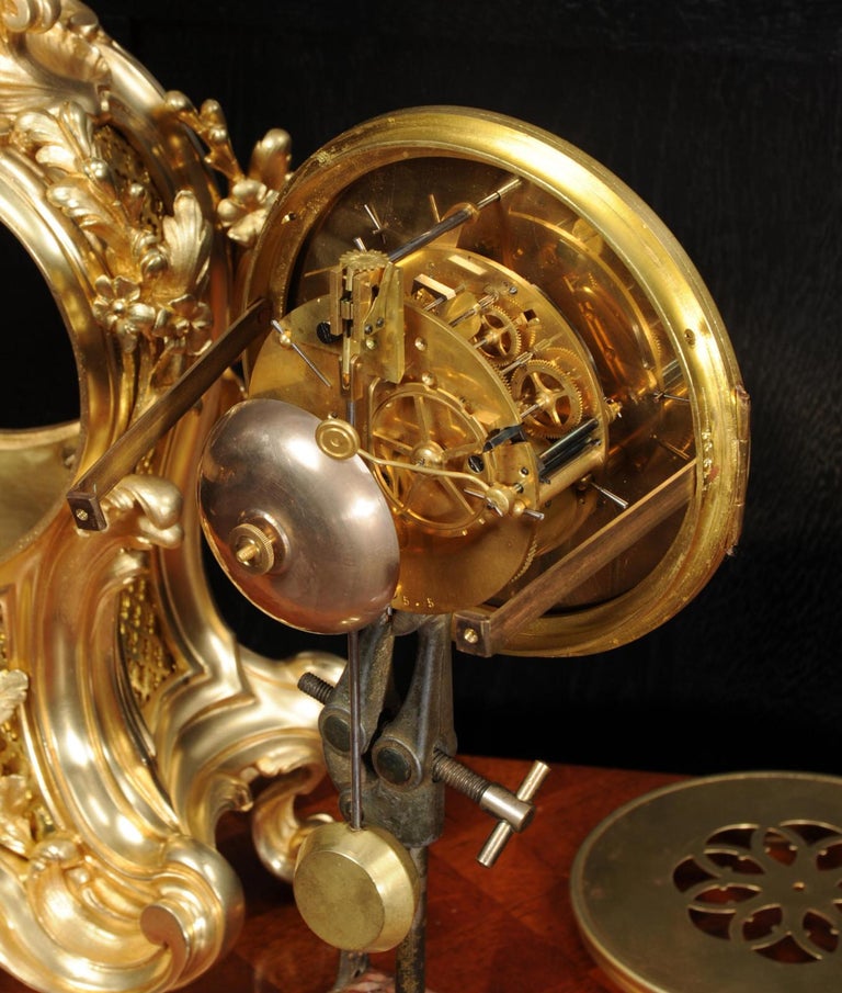 Fine Louis Japy Gilt Bronze Ormolu Rococo Table Clock For Sale 12