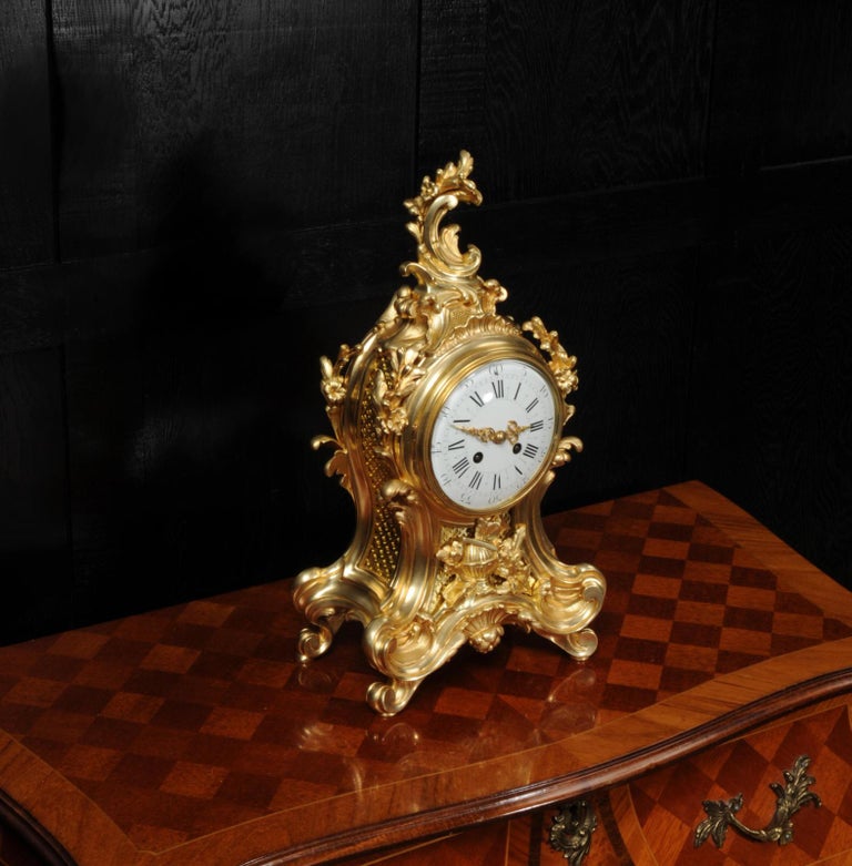 Fine Louis Japy Gilt Bronze Ormolu Rococo Table Clock In Good Condition For Sale In Belper, Derbyshire