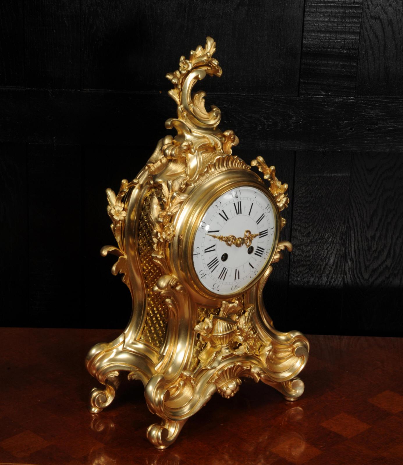 19th Century Fine Louis Japy Gilt Bronze Ormolu Rococo Table Clock