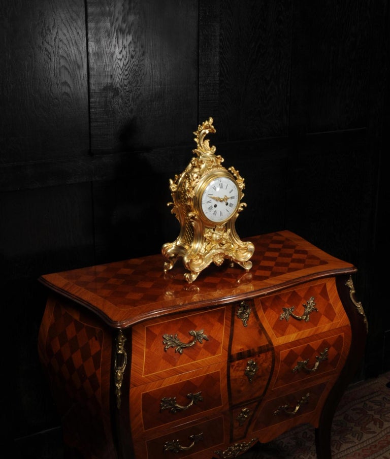 Fine Louis Japy Gilt Bronze Ormolu Rococo Table Clock For Sale 1