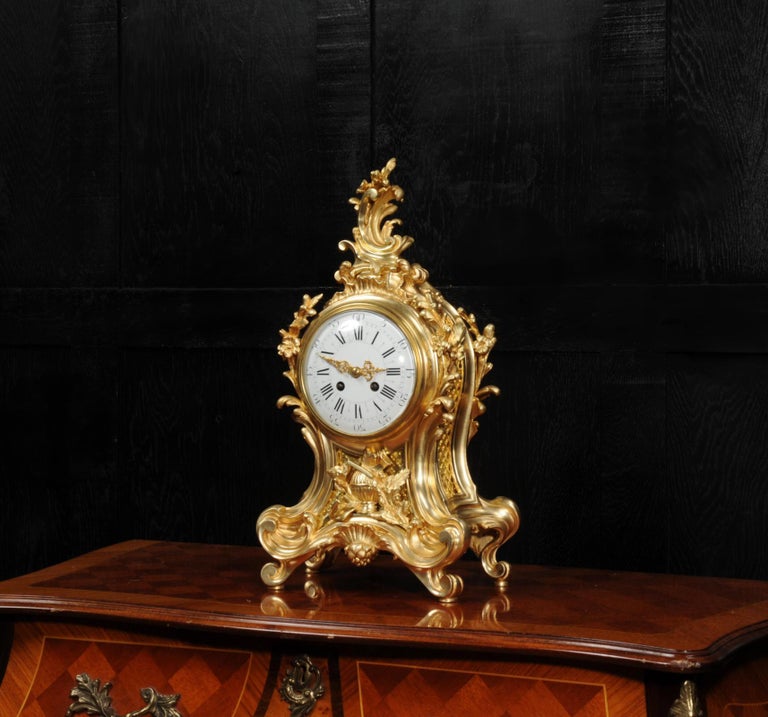 Fine Louis Japy Gilt Bronze Ormolu Rococo Table Clock For Sale 2