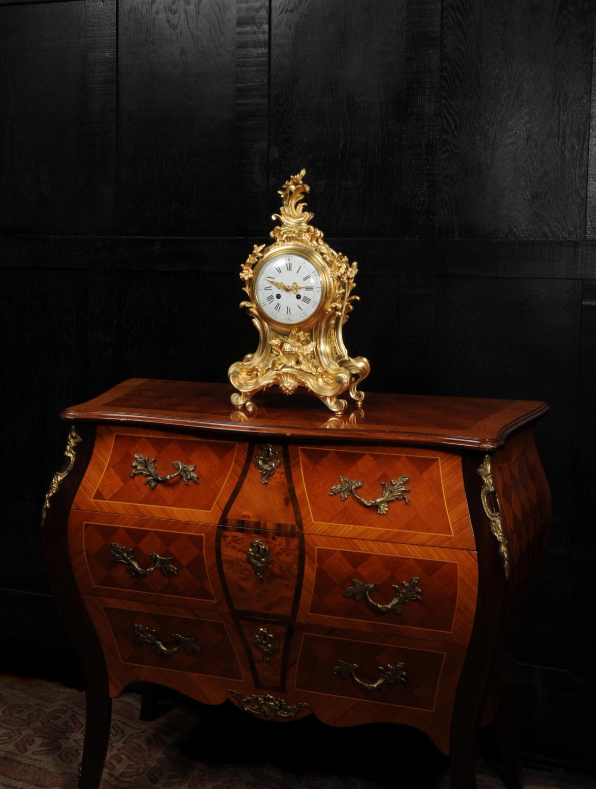 Fine Louis Japy Gilt Bronze Ormolu Rococo Table Clock 3