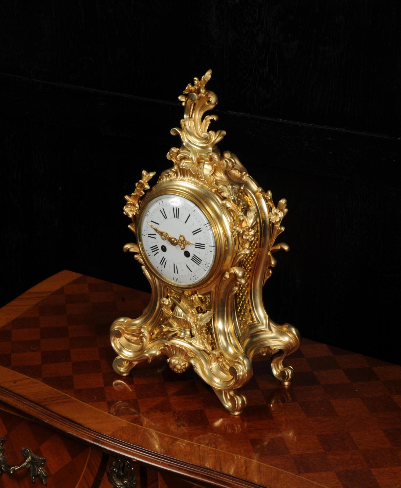 Fine Louis Japy Gilt Bronze Ormolu Rococo Table Clock 4