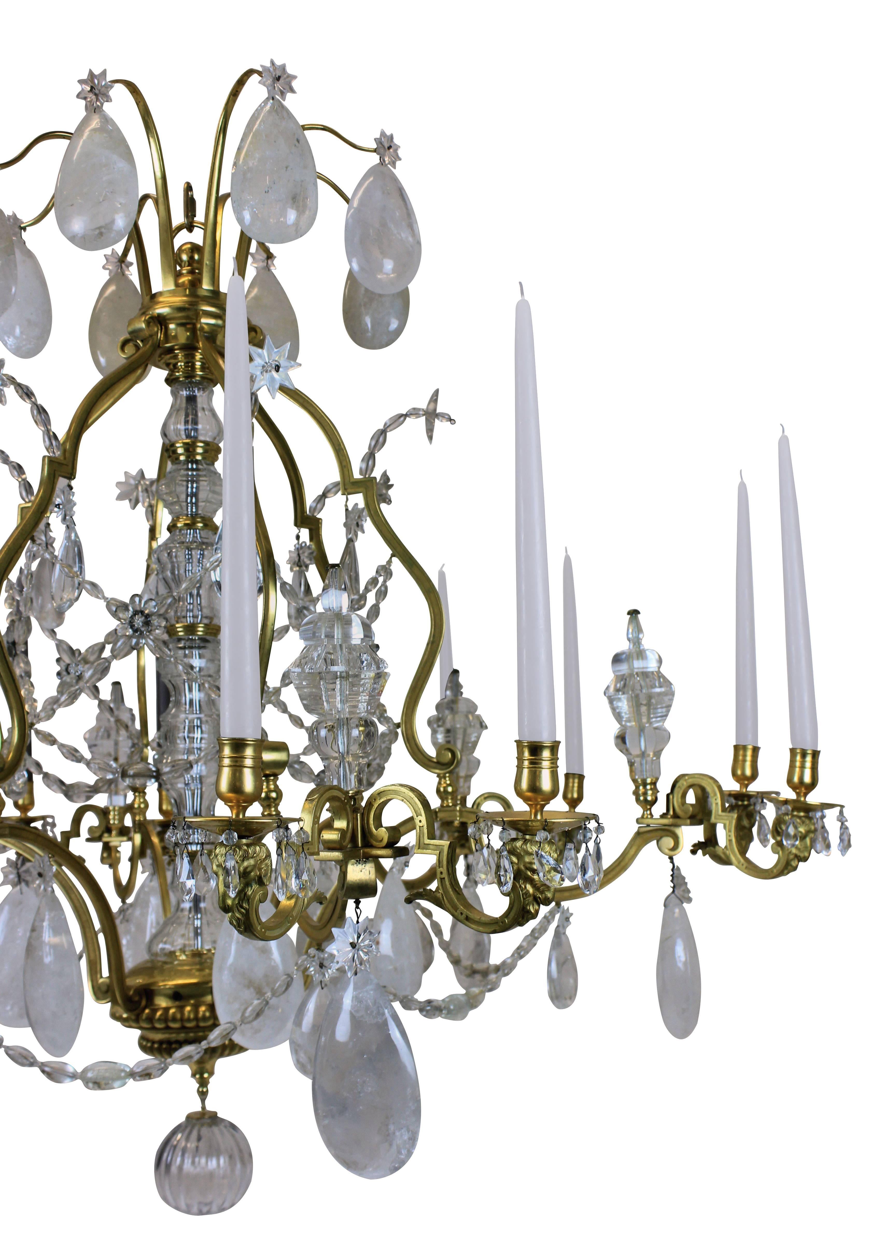 French Fine Louis XIV Gilt Bronze and Rock Crystal Chandelier