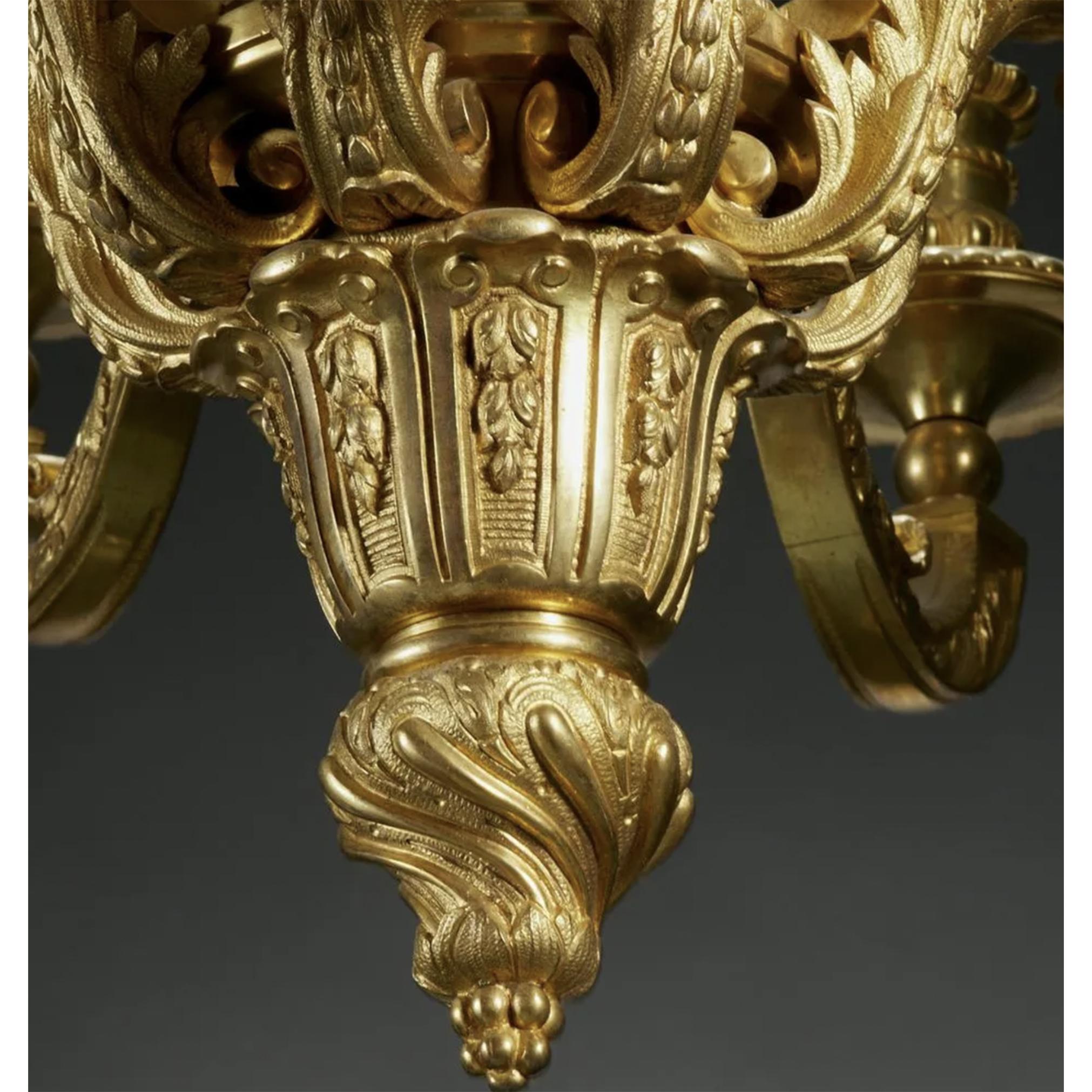 French Fine Louis XIV Style Gilt Bronze 8-Arm Chandelier For Sale