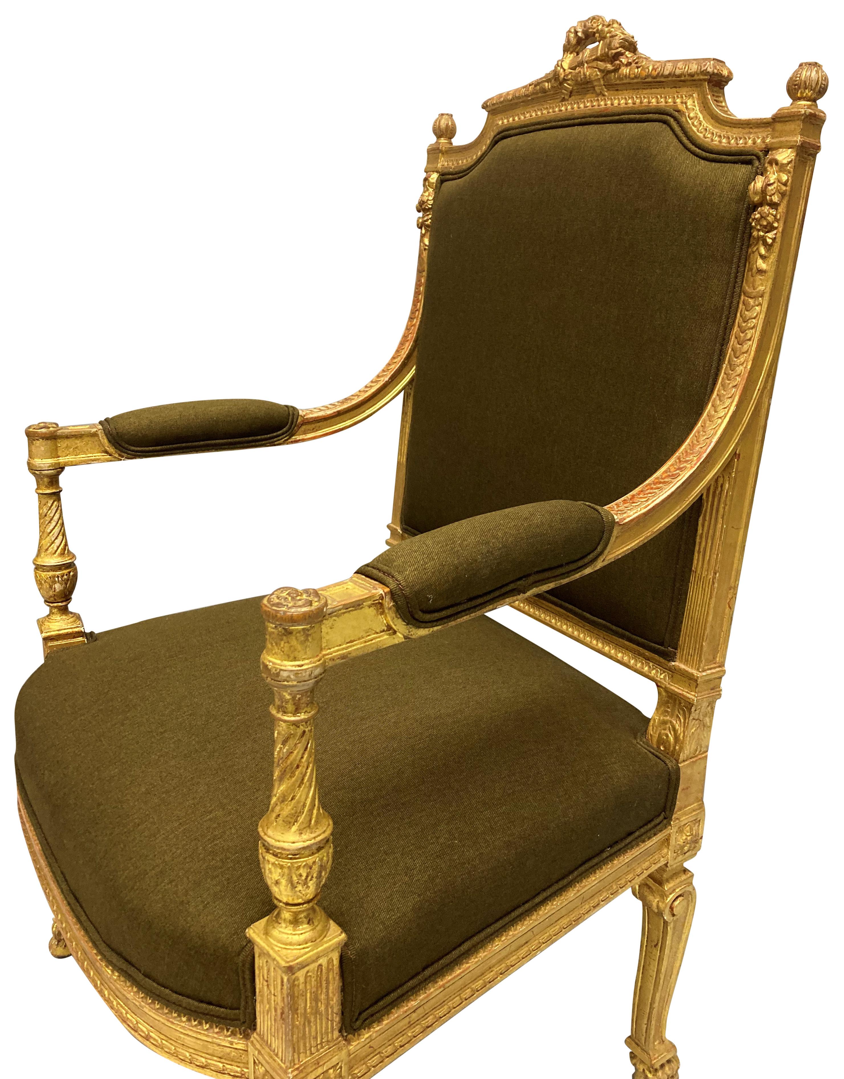 Fine Louis XIV Style Giltwood Armchair In Good Condition For Sale In Kent, Dover