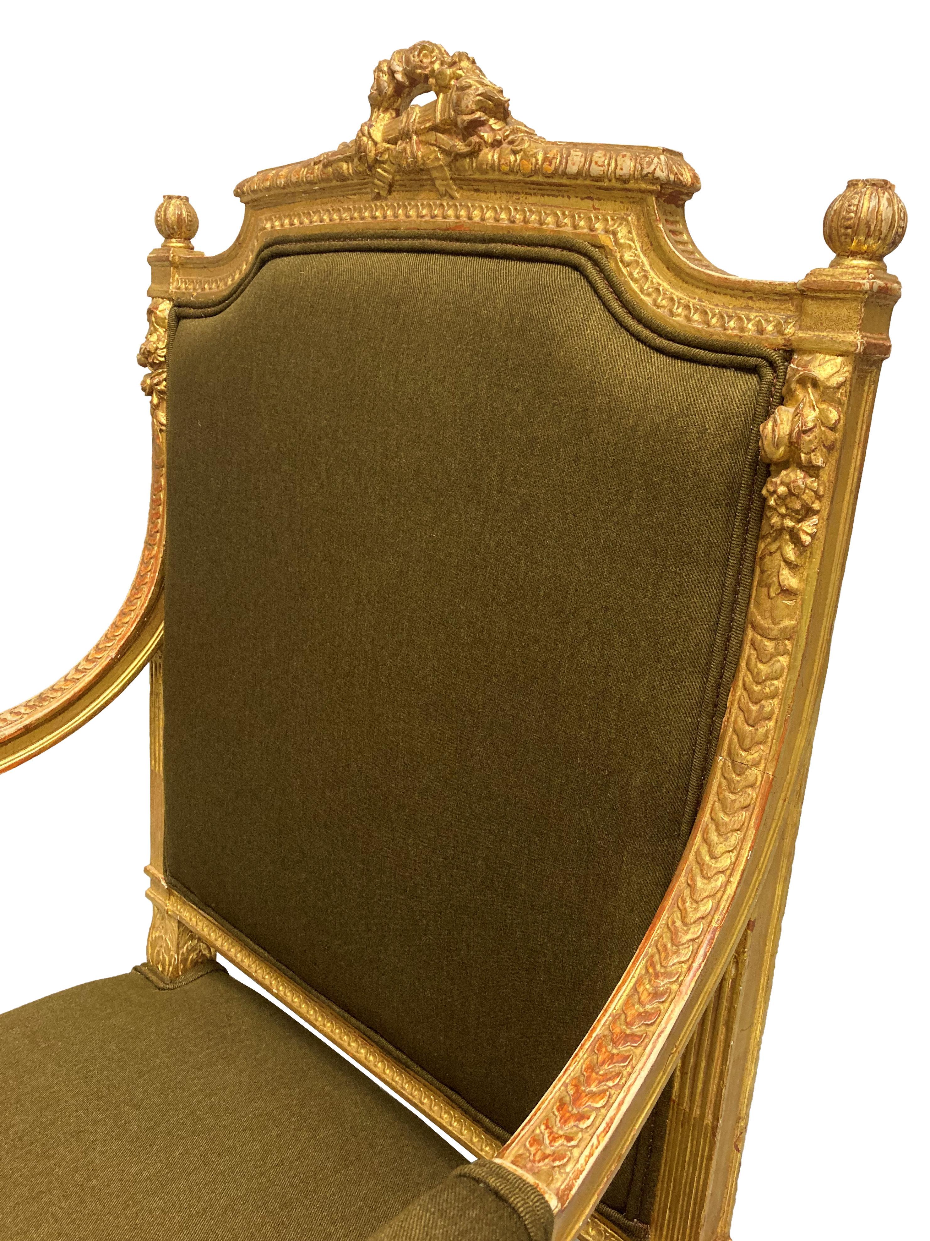 Beech Fine Louis XIV Style Giltwood Armchair For Sale