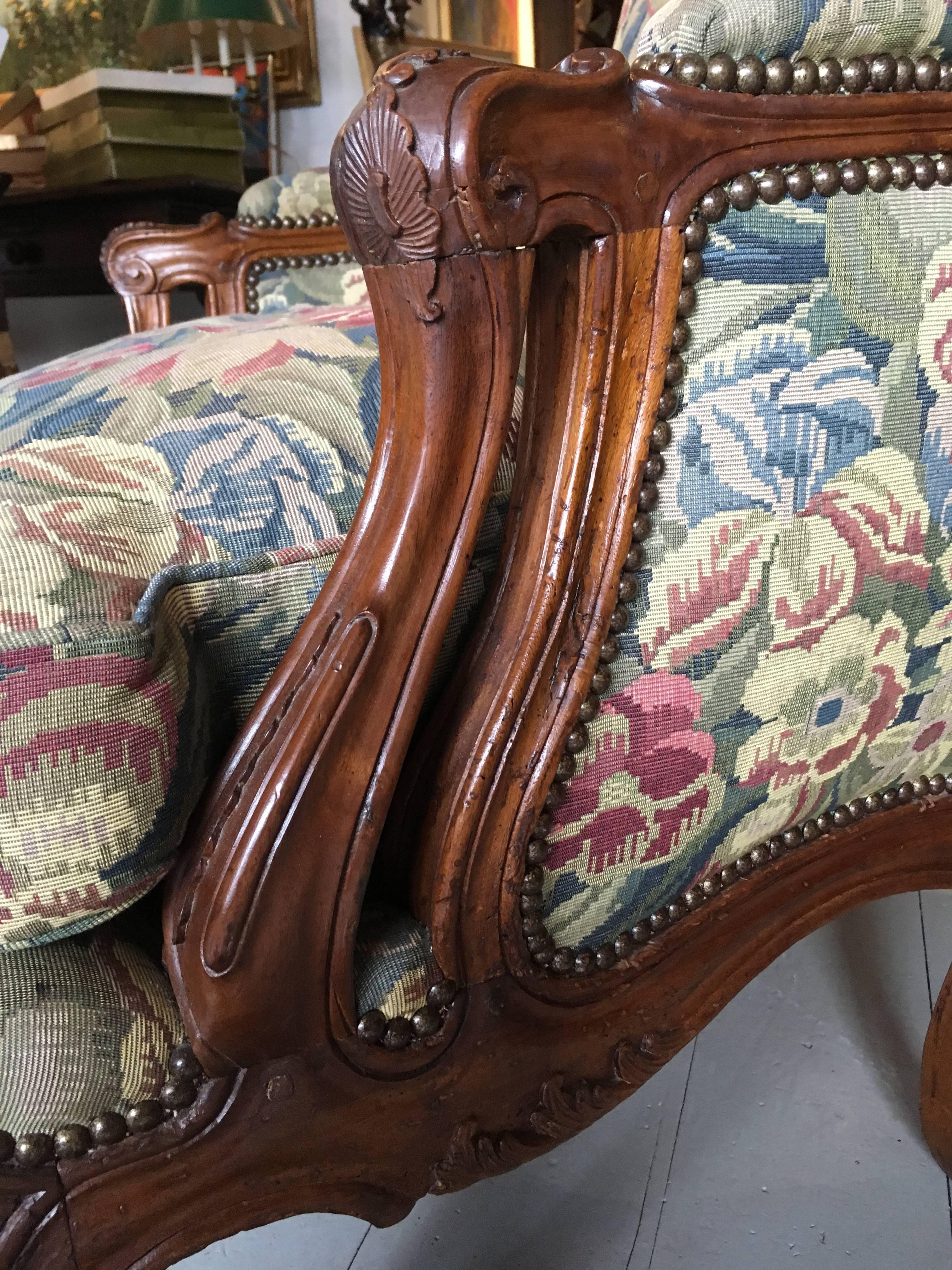 Hand-Carved Fine Louis XV Beechwood Bergere, early 18th cent. For Sale