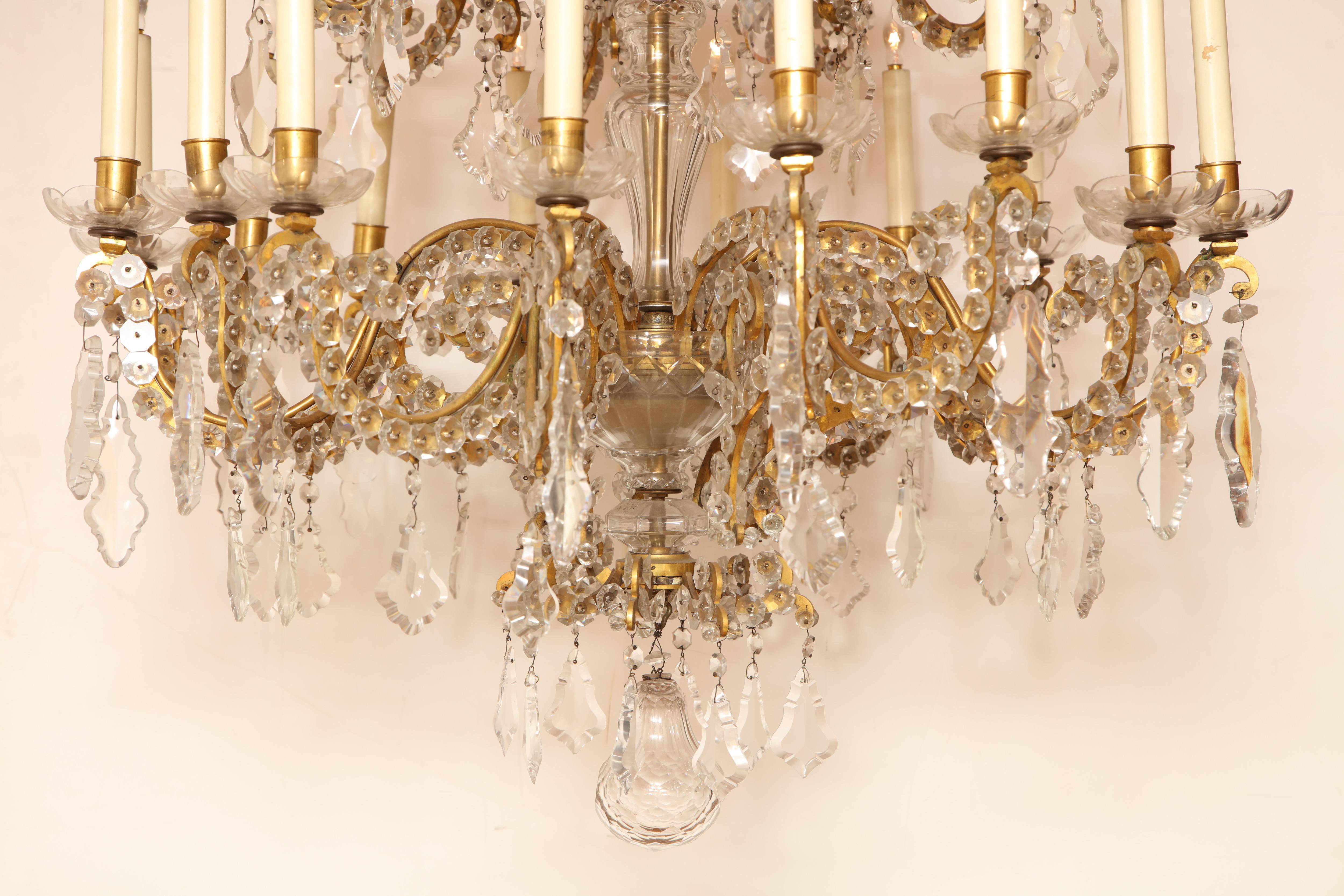Fine Louis XV Crystal and Bronze 24-Light Chandelier For Sale 9