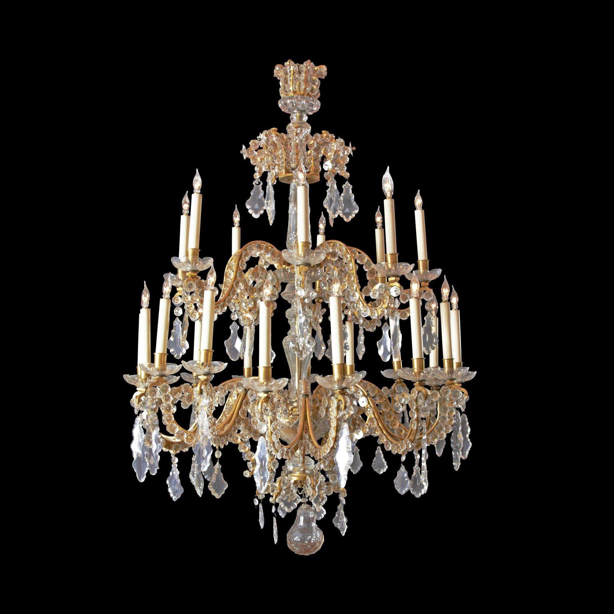 Fine Louis XV crystal and bronze 24-light two-tier chandelier, mid-19th century.