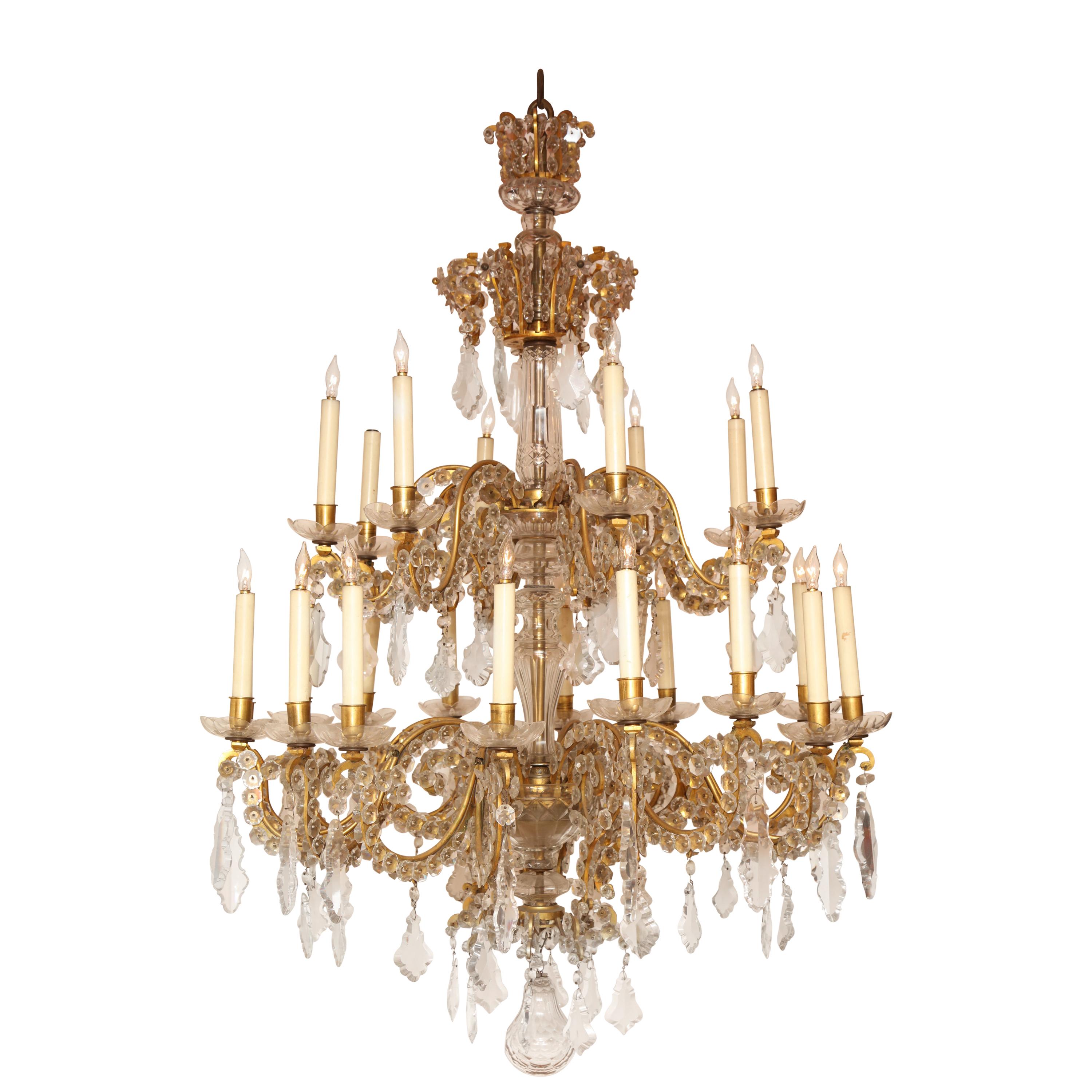 Fine Louis XV Crystal and Bronze 24-Light Chandelier For Sale