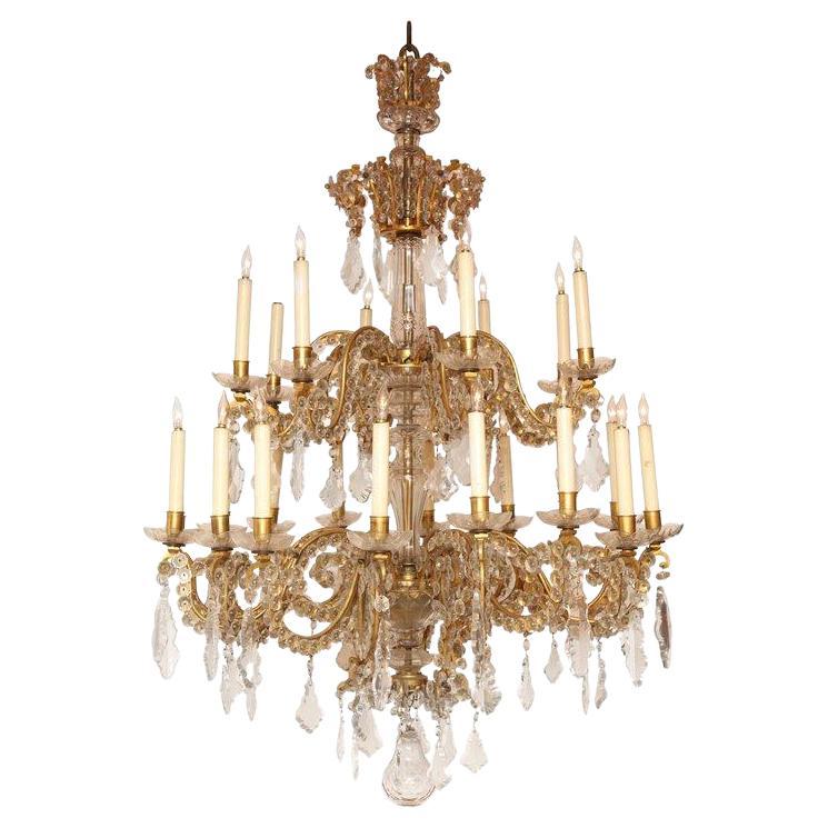 Fine Louis XV Crystal and Bronze 24-Light Chandelier For Sale