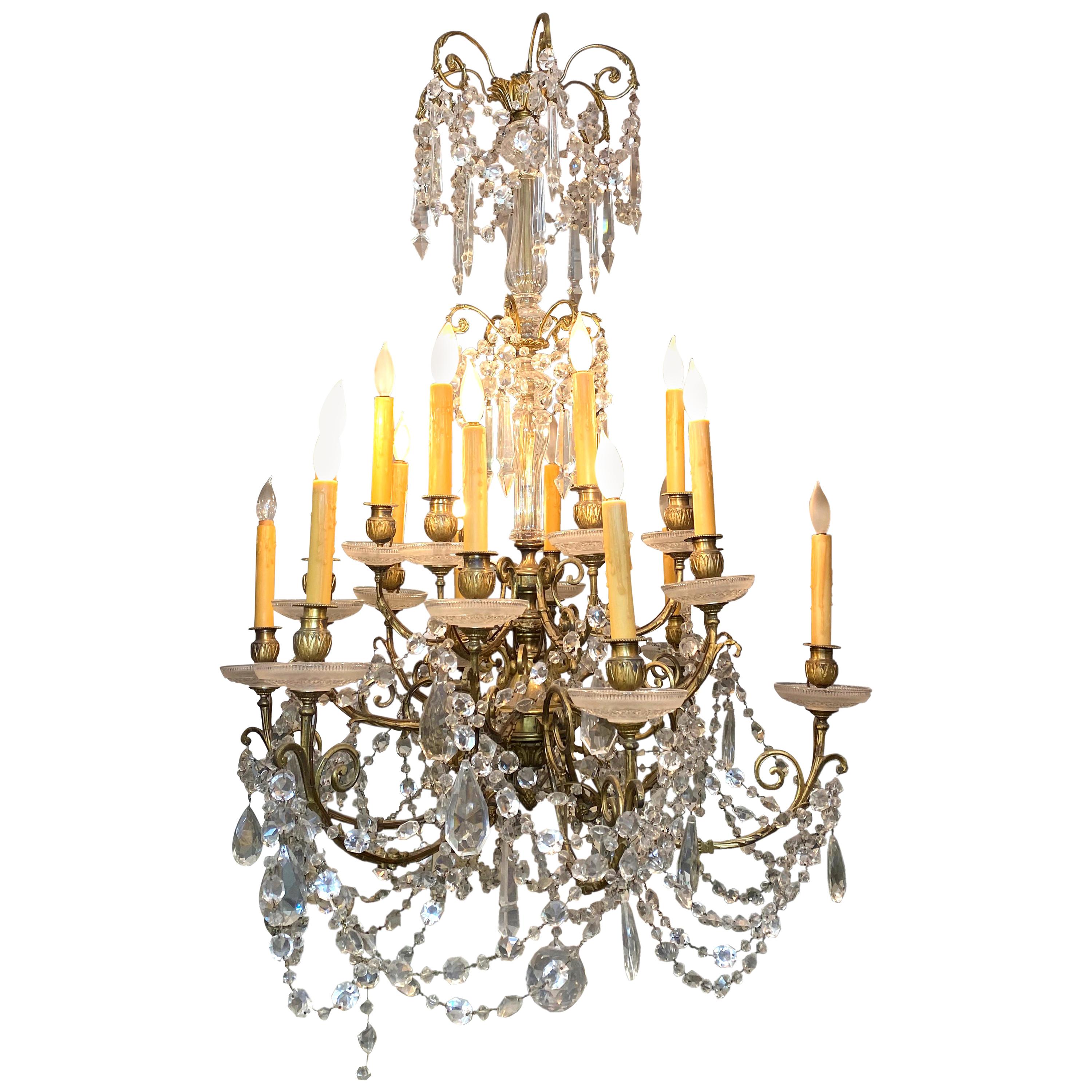 Fine Louis XV Style Gilt-Bronze and Cut Crystal 18-Light Chandelier 19th Century