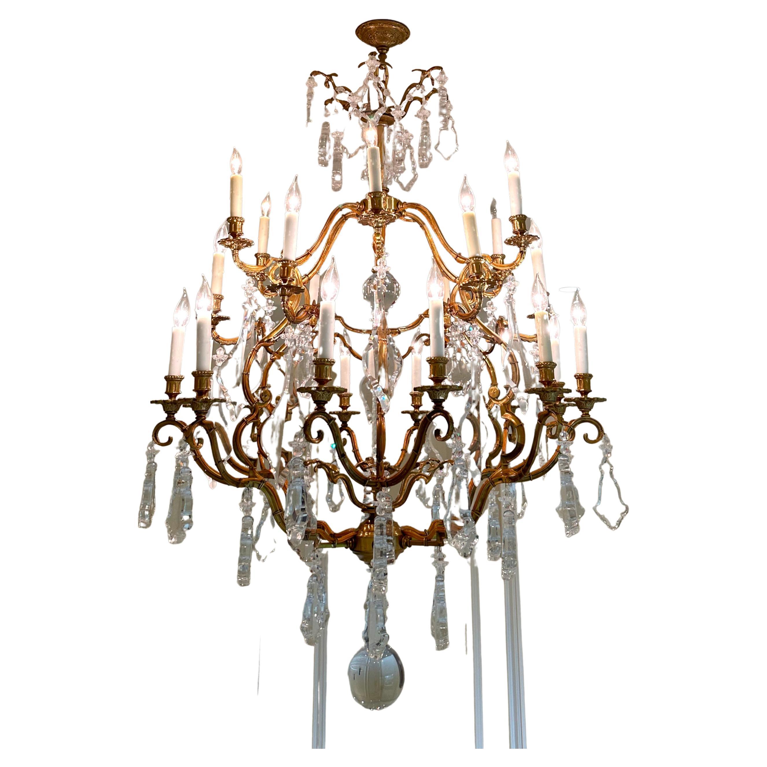 Fine Louis XV Style Gilt Bronze & Cut-Glass Twenty-One Light Chandelier  For Sale