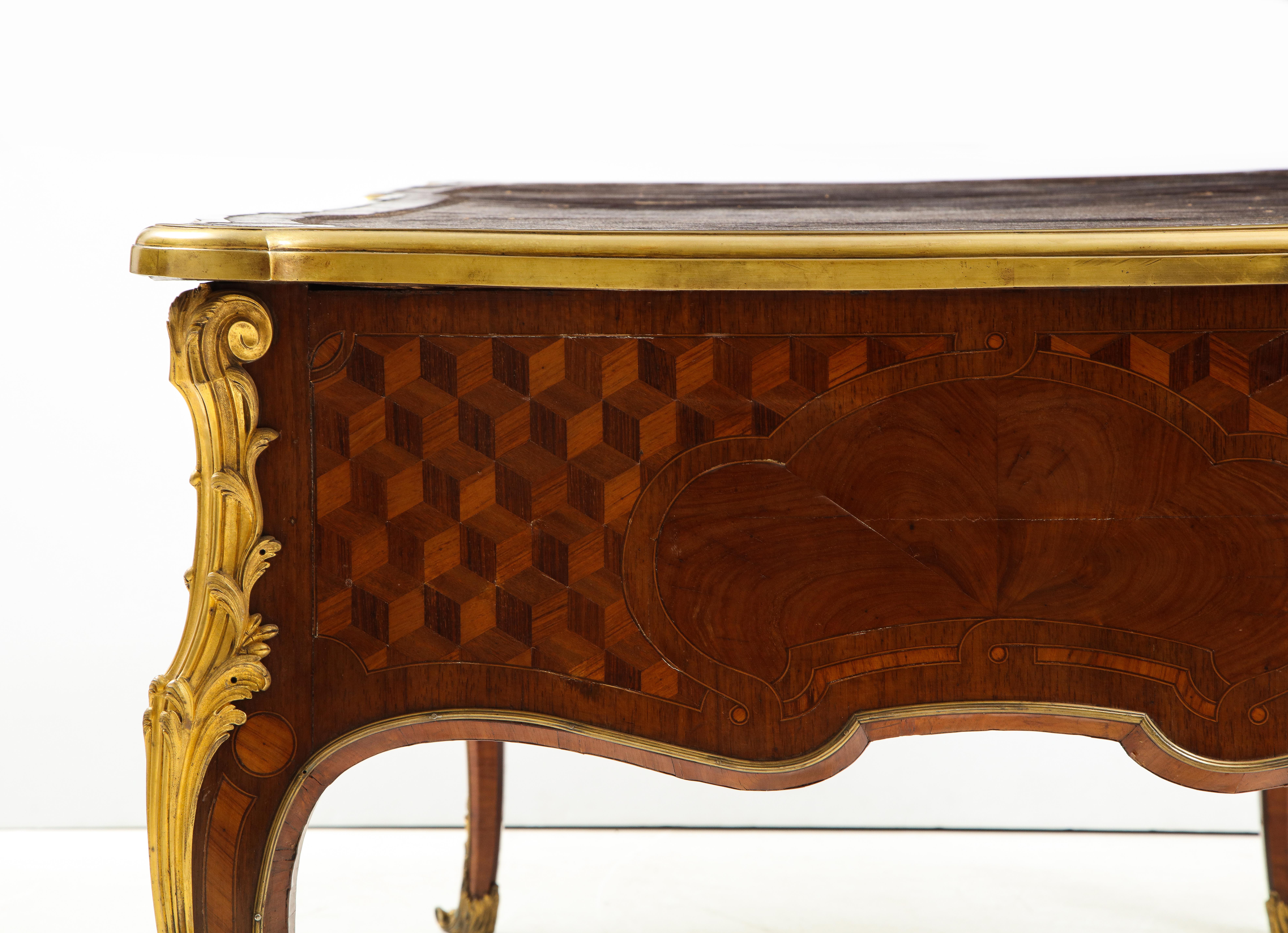 Fine Louis XV Style Marquetry Bureau Plat Attributed to François Linke For Sale 9