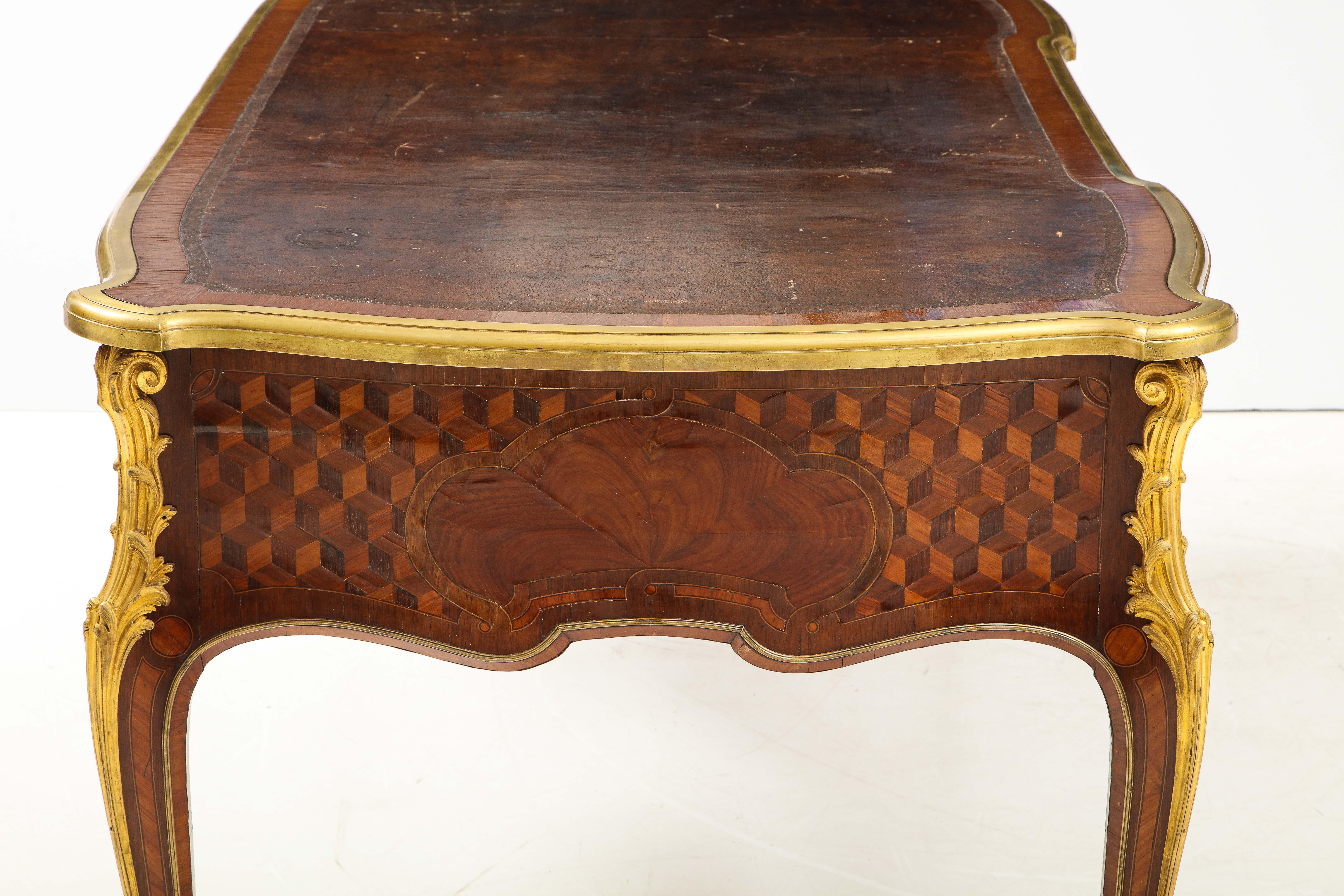 Fine Louis XV Style Marquetry Bureau Plat Attributed to François Linke For Sale 14