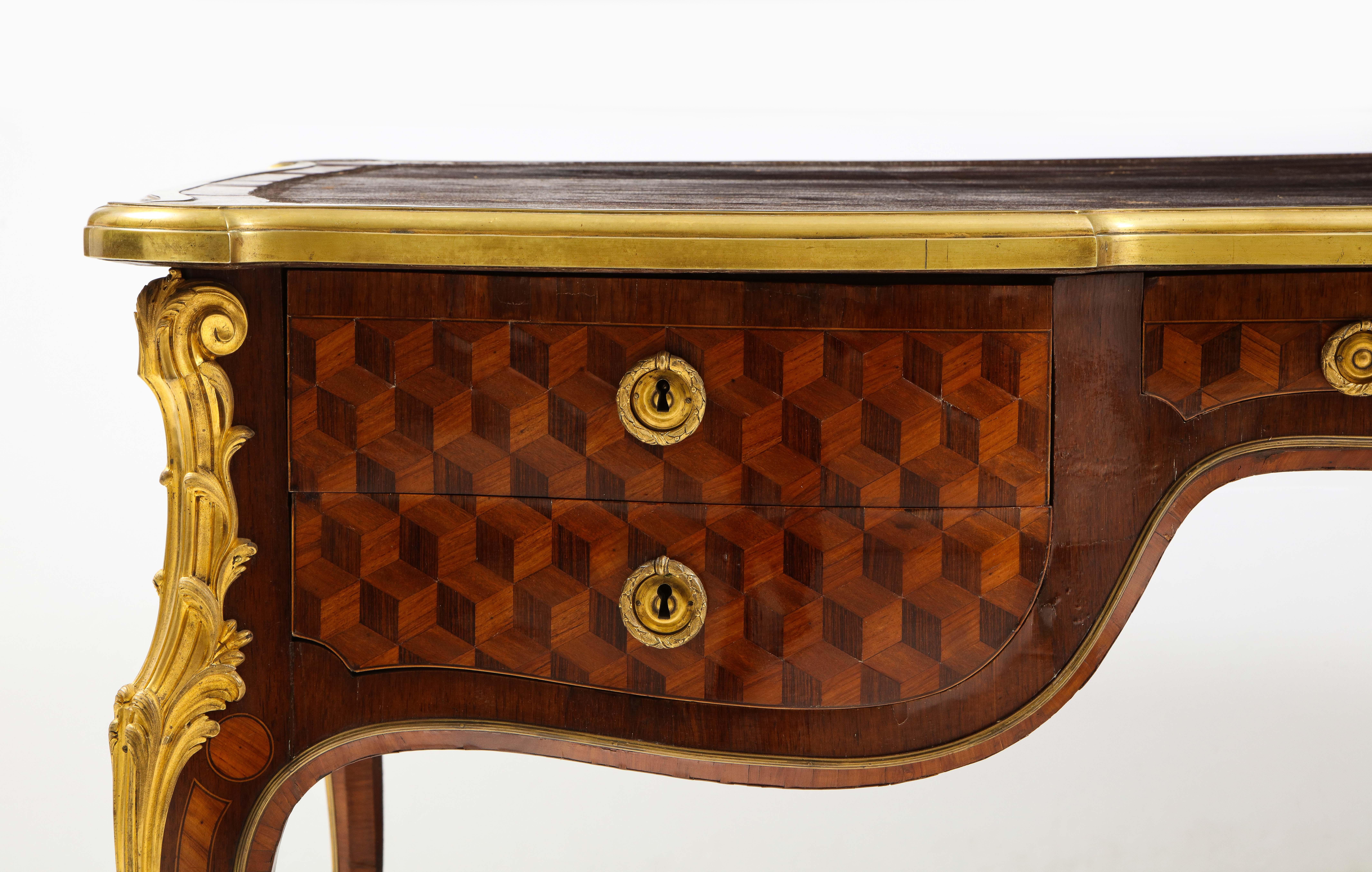 Bronze Fine Louis XV Style Marquetry Bureau Plat Attributed to François Linke For Sale