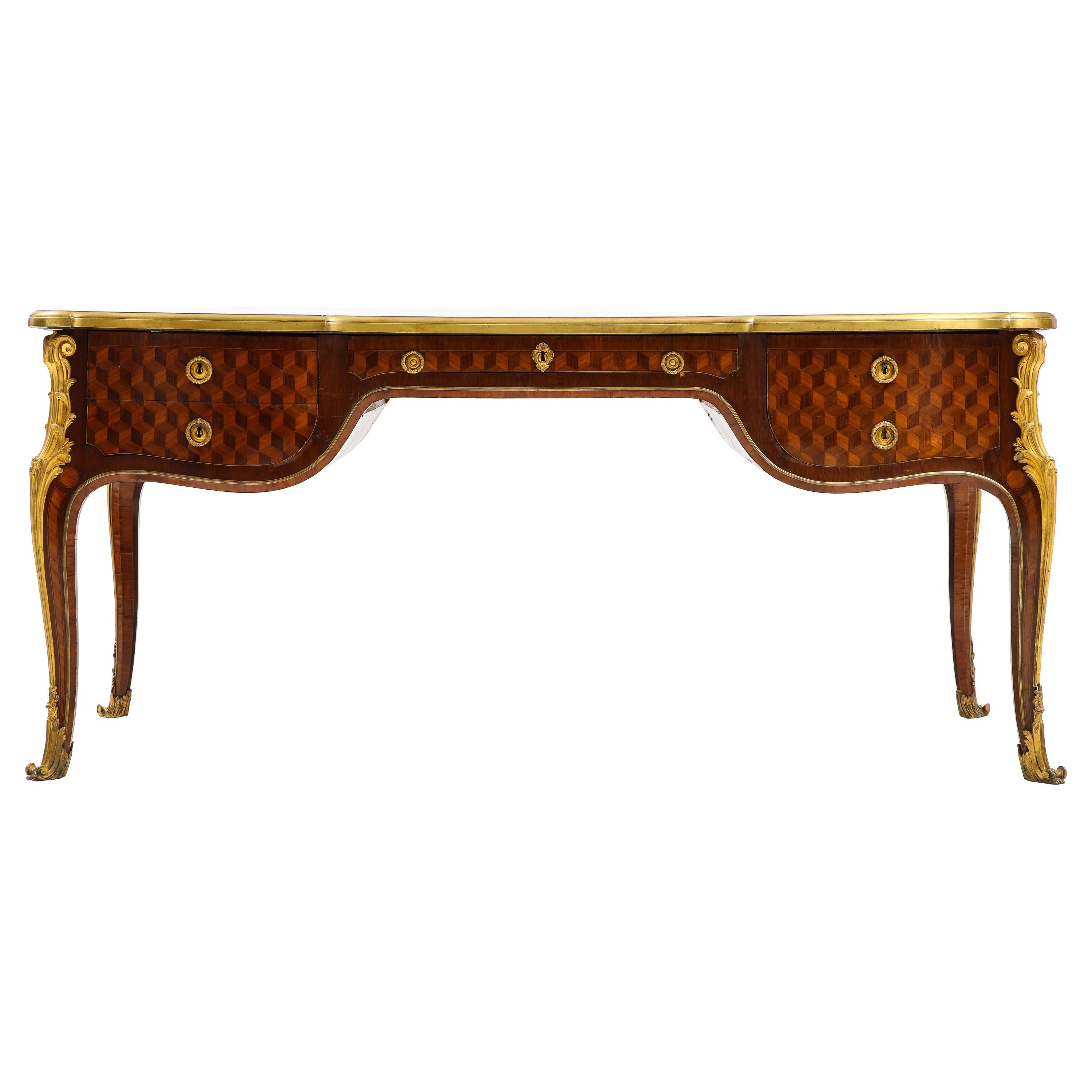 Fine Louis XV Style Marquetry Bureau Plat Attributed to François Linke