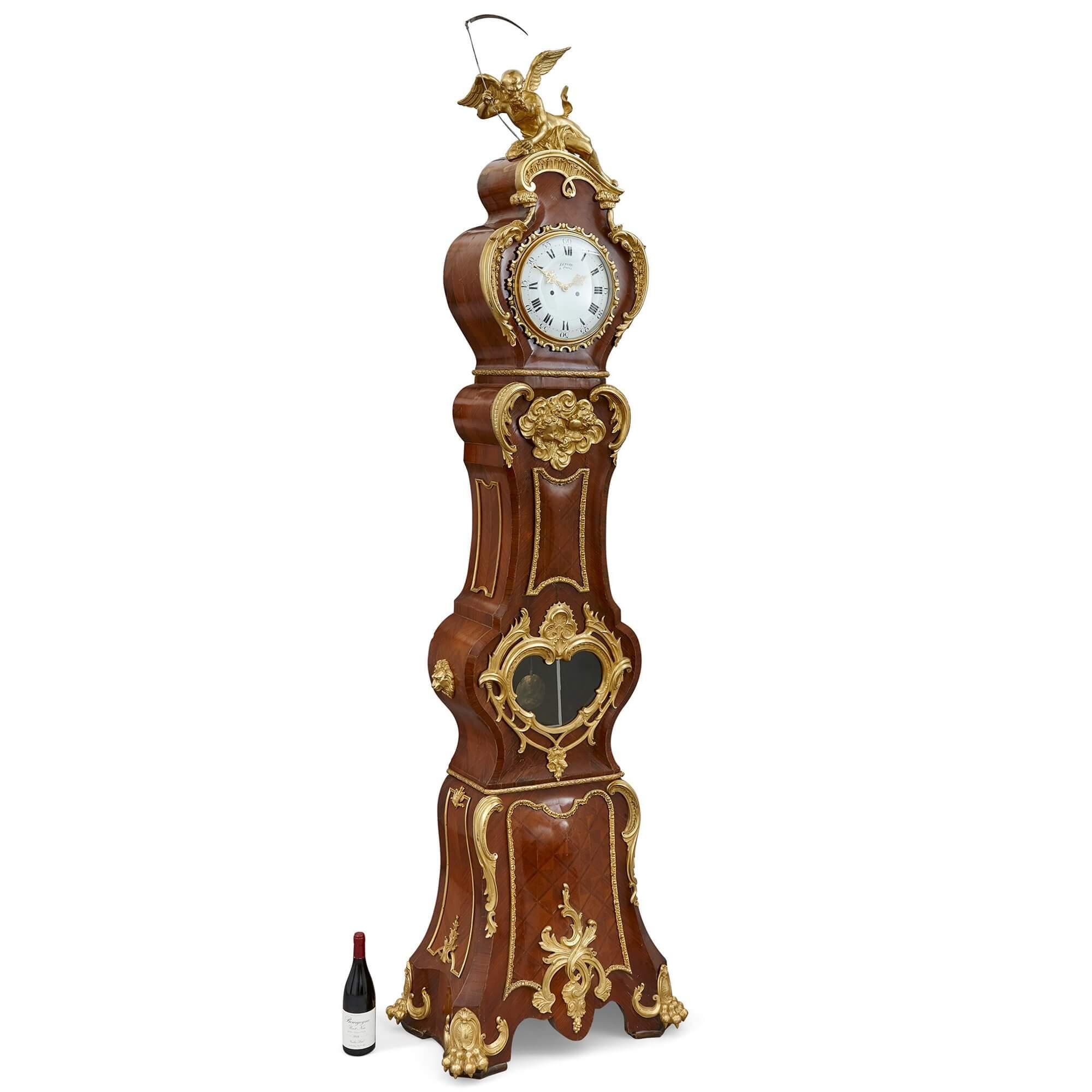 Fine Louis XV Style Ormolu Mounted Long Case Clock by Lenoir, Paris For Sale 4
