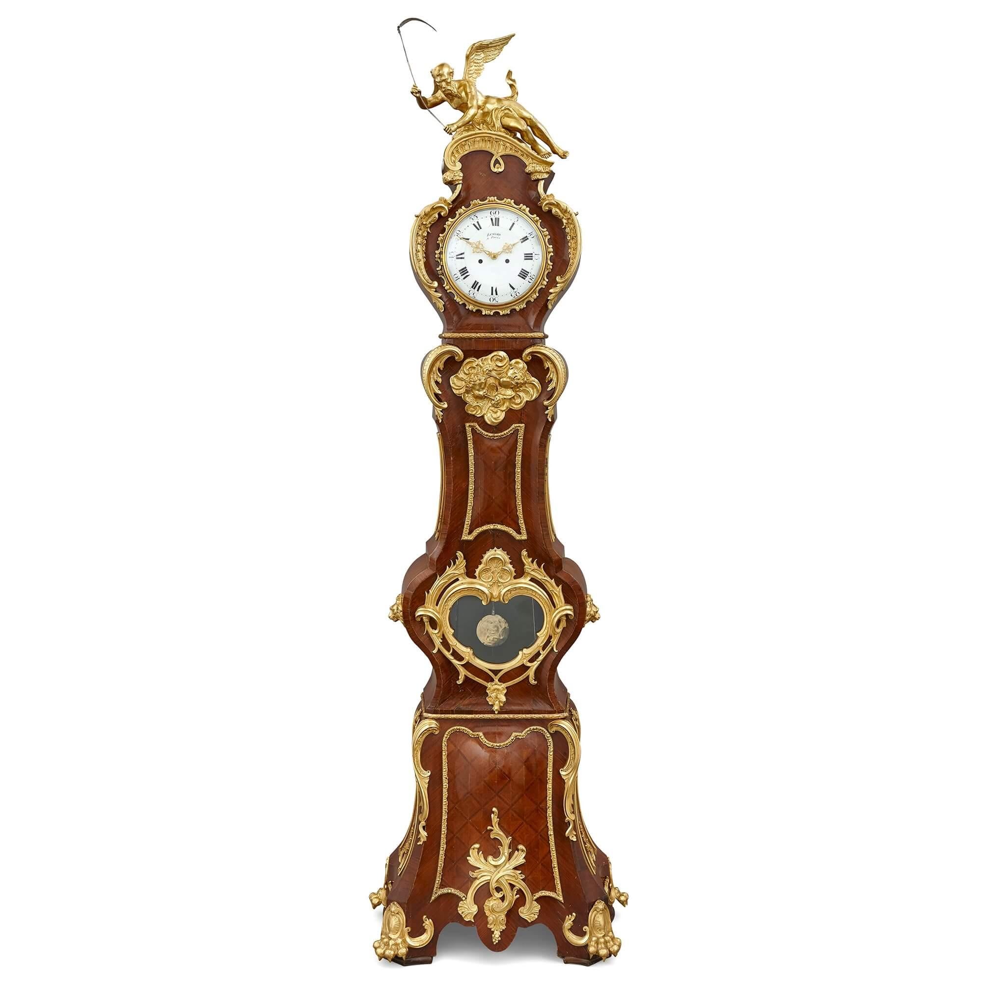 Fine Louis XV Style Ormolu Mounted Long Case Clock by Lenoir, Paris For Sale