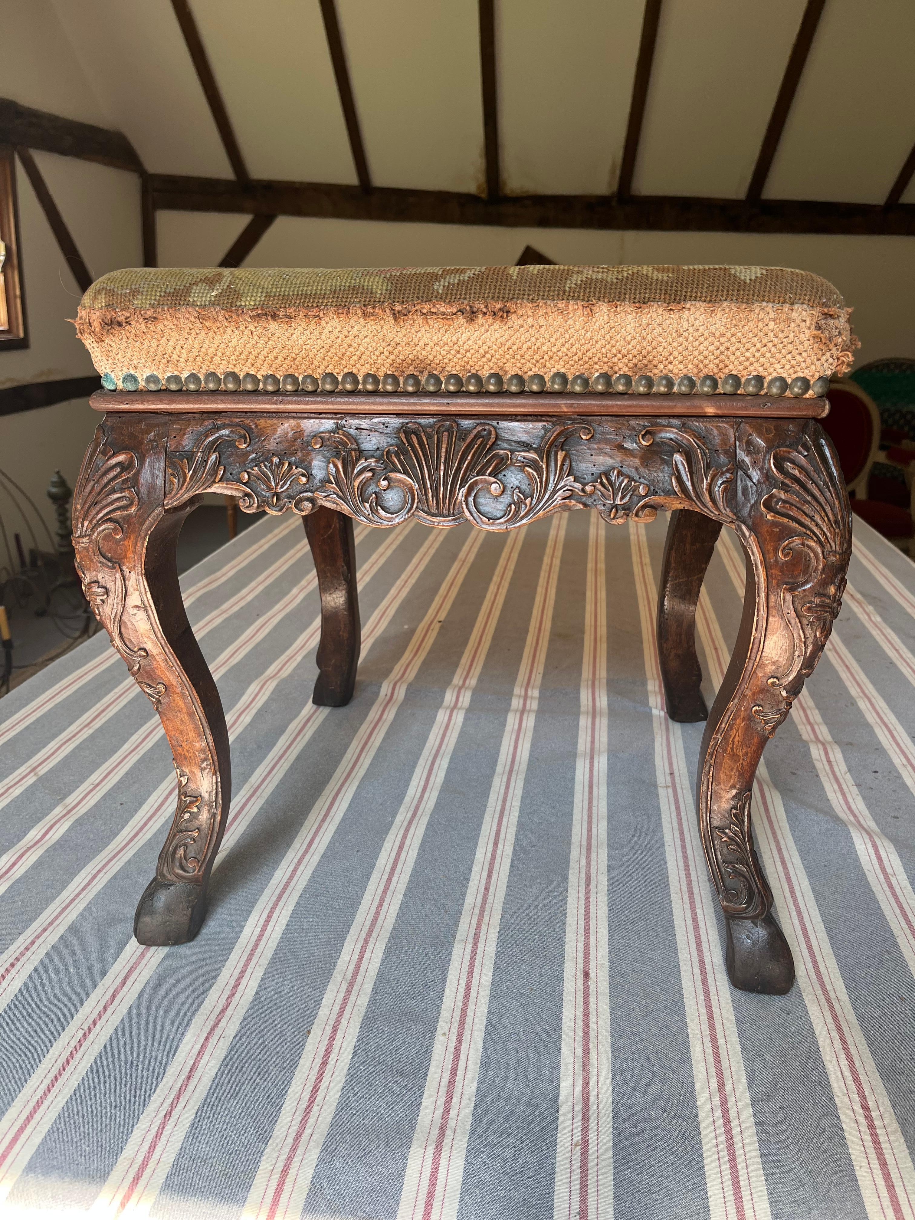 Hand-Carved Fine Louis XV Tabouret, C 1750