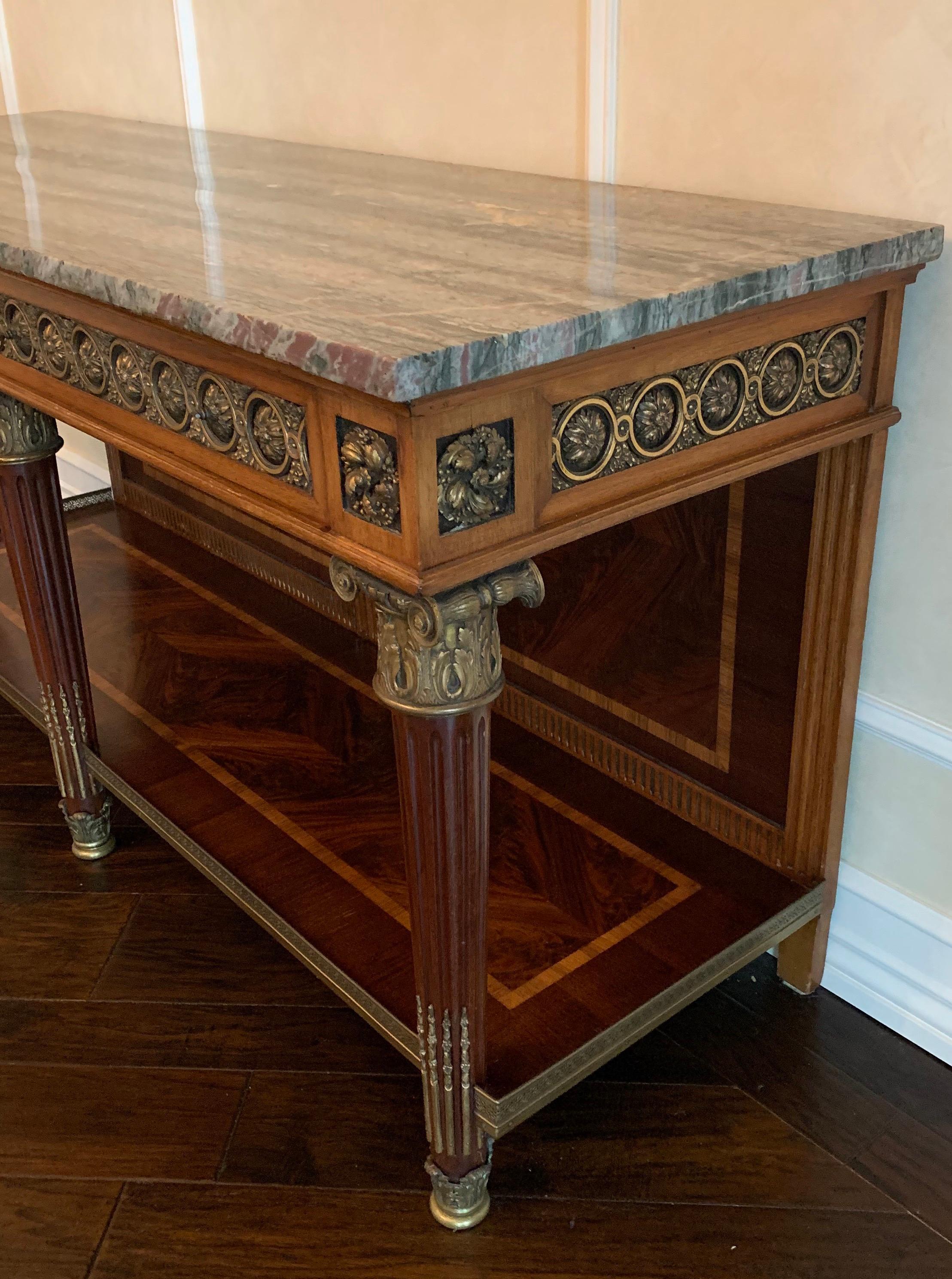 Belle Époque Fine Louis XVI French Mahogany Ormolu Mounted Dessert Console Table Sideboard