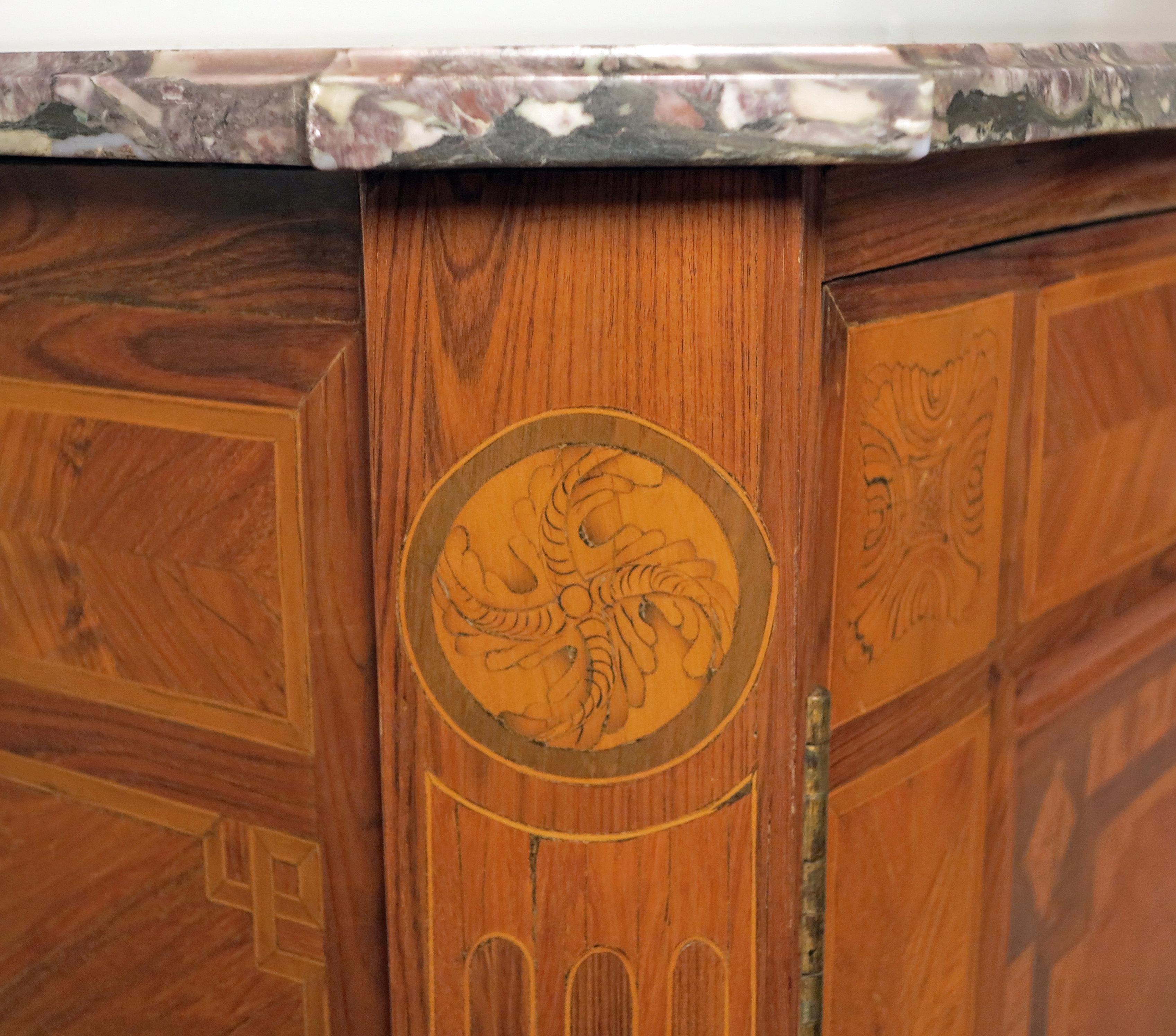 Fine Louis XVI Marquetry Inlaid Bronze Mounted Marble-Top Cabinet In Excellent Condition For Sale In Sheffield, MA
