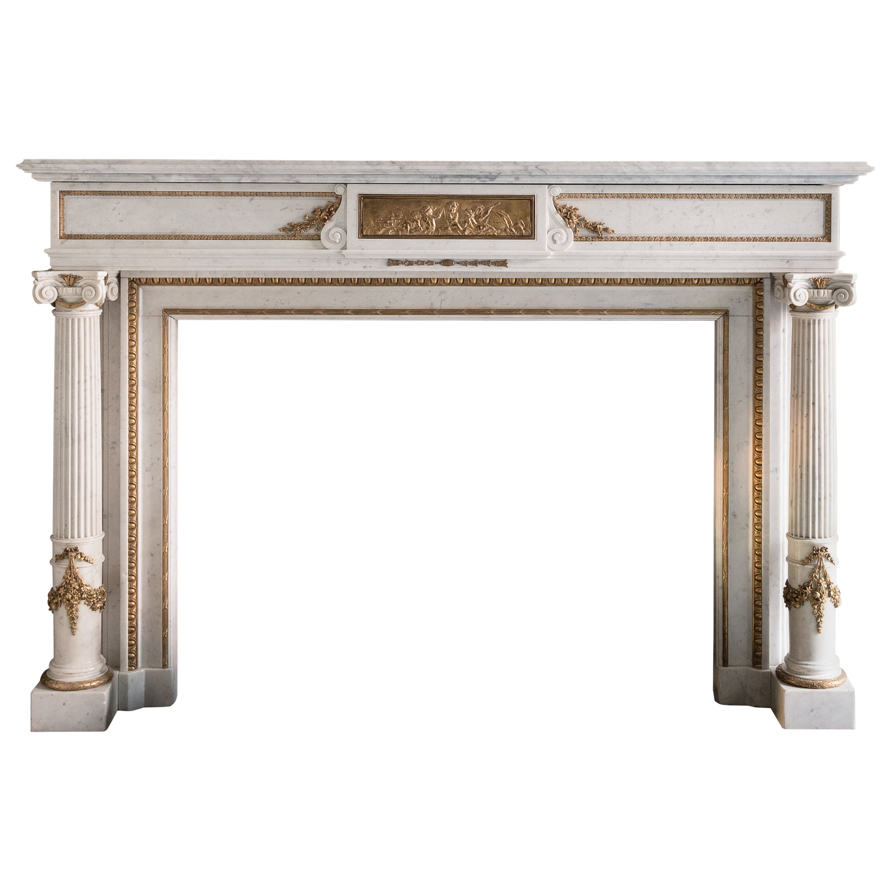 Fine Louis XVI Statuario Marble and Ormolu Mounted Fireplace For Sale