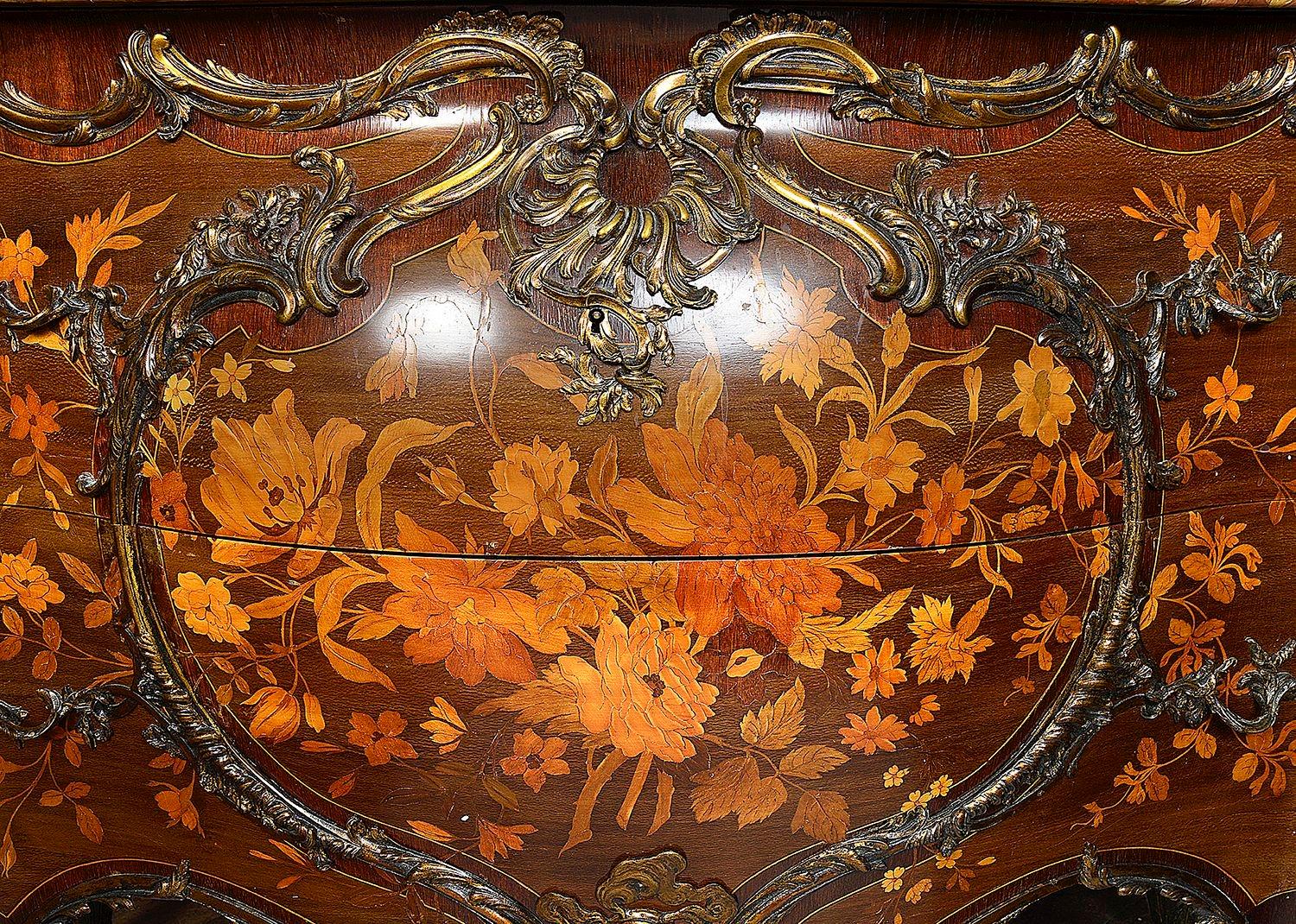 Inlay Fine Louis XVI style bombe shaped commode, attributed to Francois Linke. For Sale